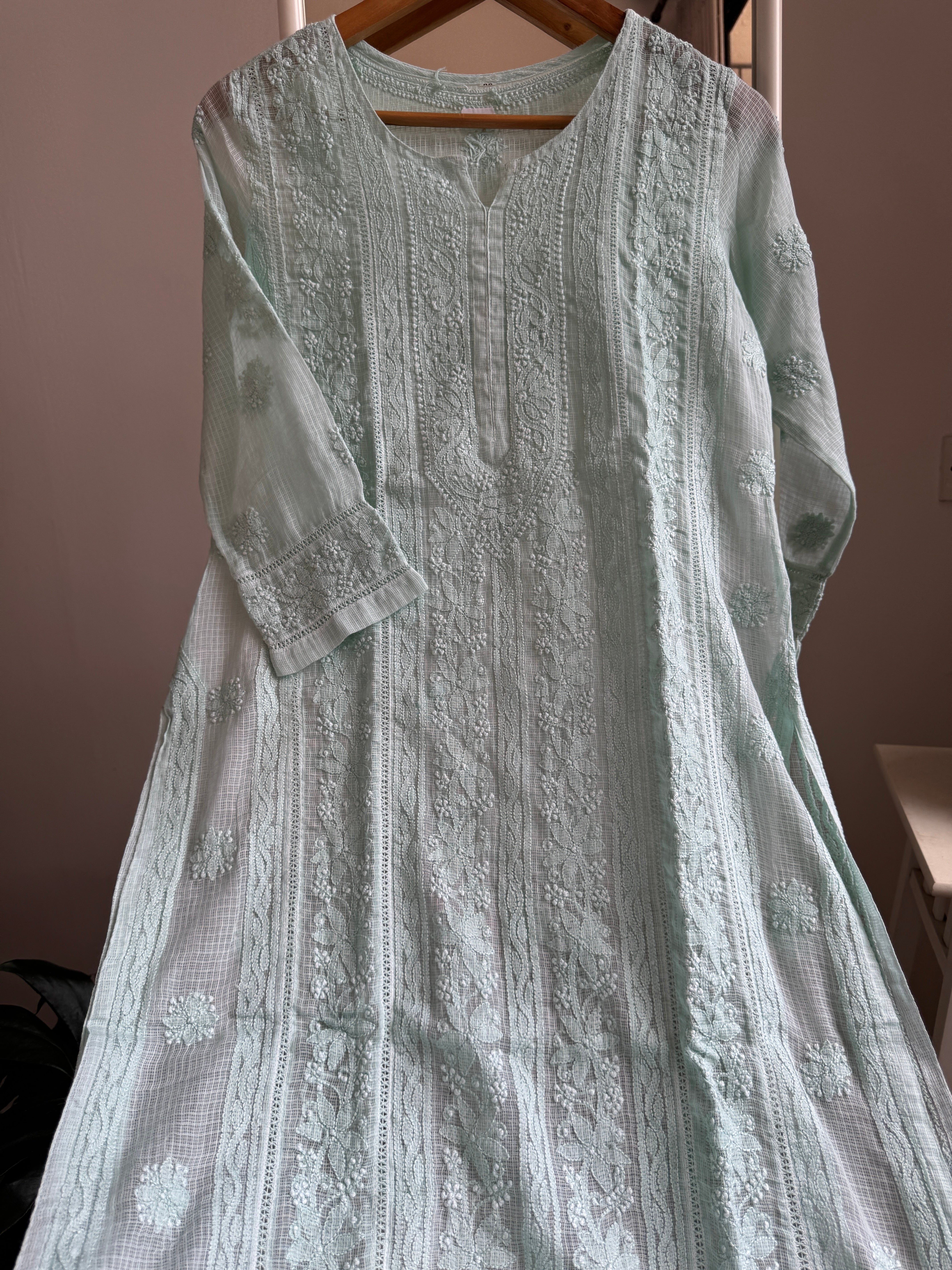 Kota Soft Cotton Chikankari Kurti - Light Green - CHAND Collection ARIAA CHIKANKARI 