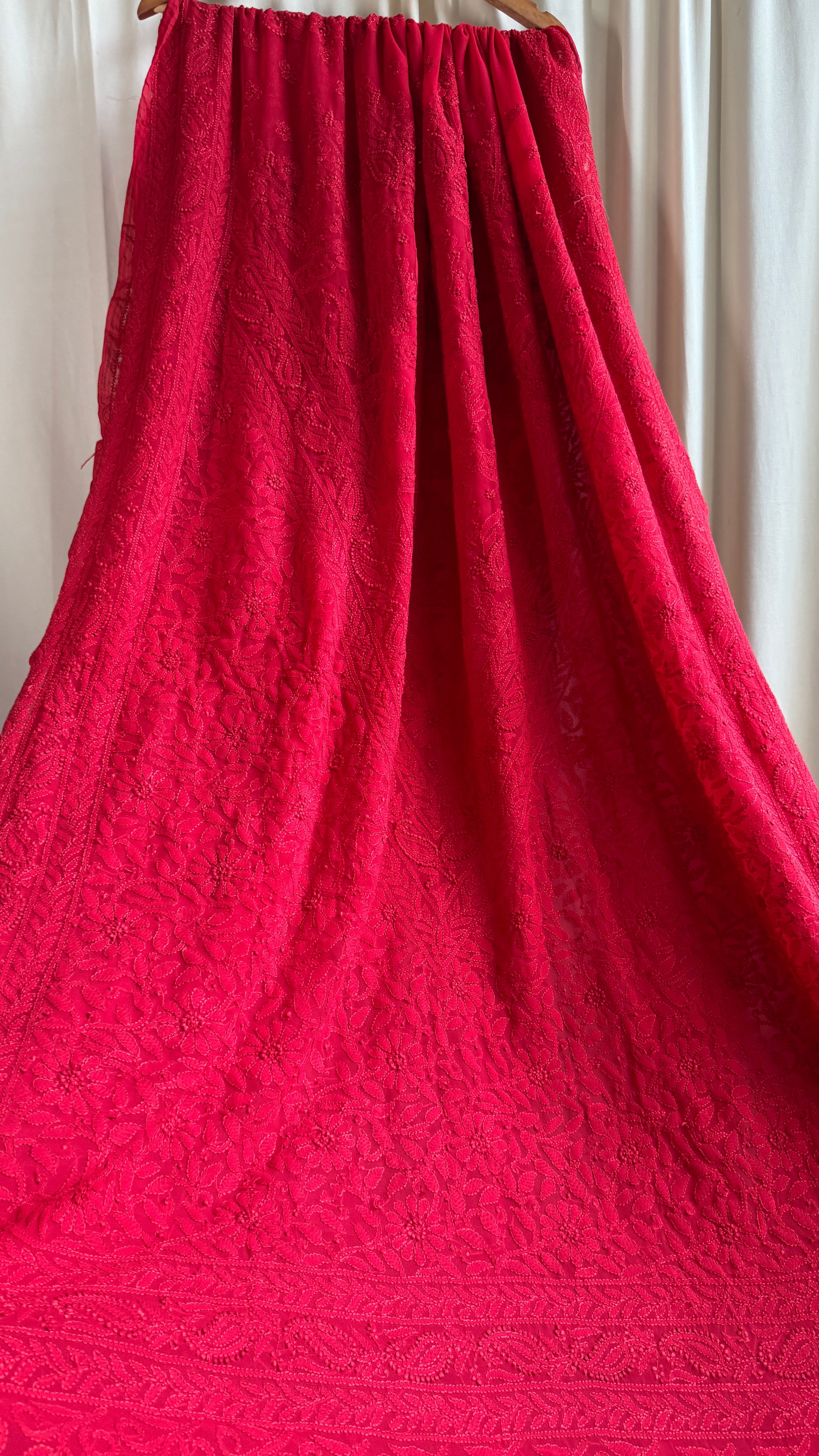 Georgette Chikankari saree in Red
