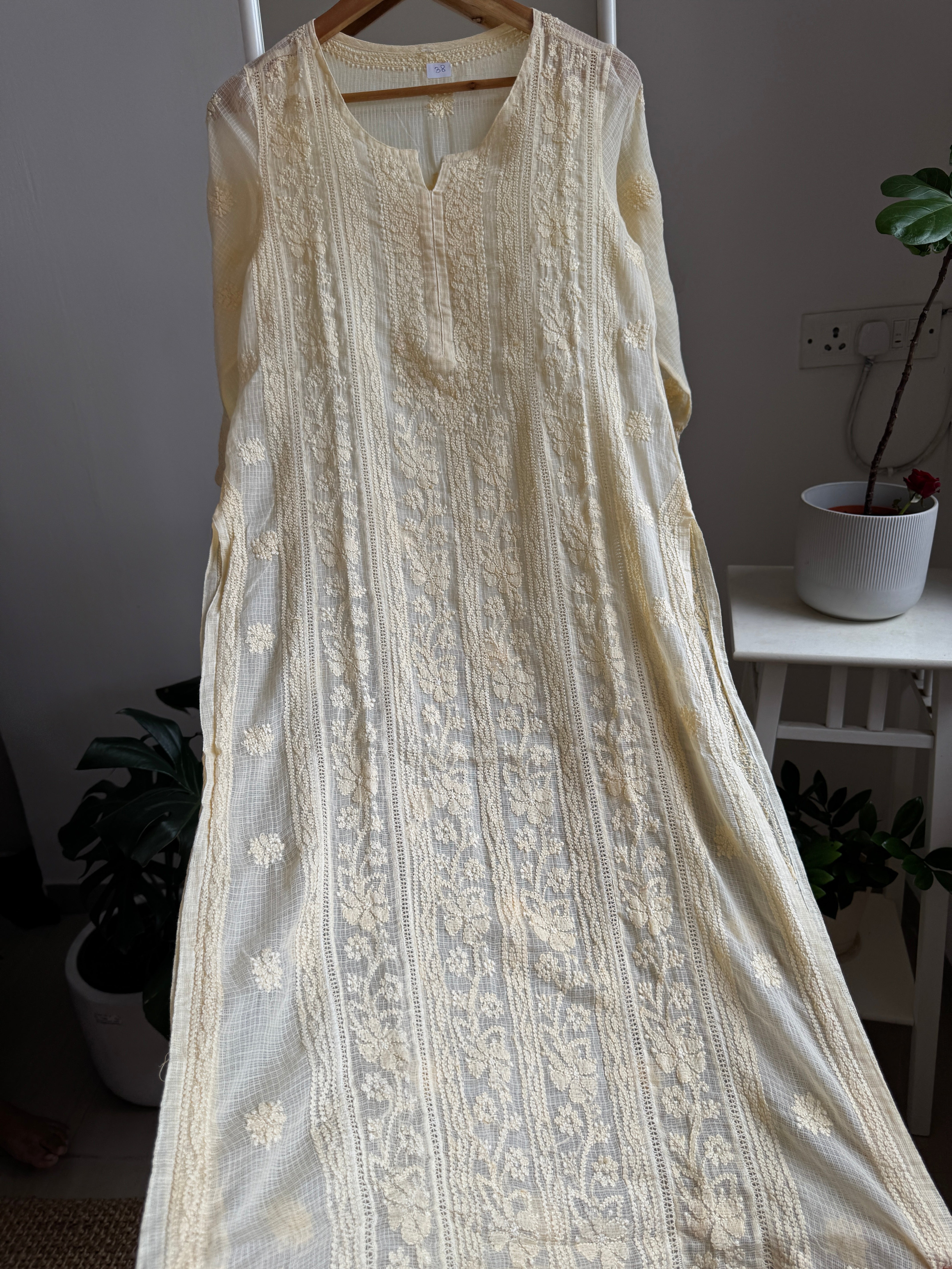 Kota Soft Cotton Chikankari Kurti - Cream Yellow - CHAND Collection ARIAA CHIKANKARI 