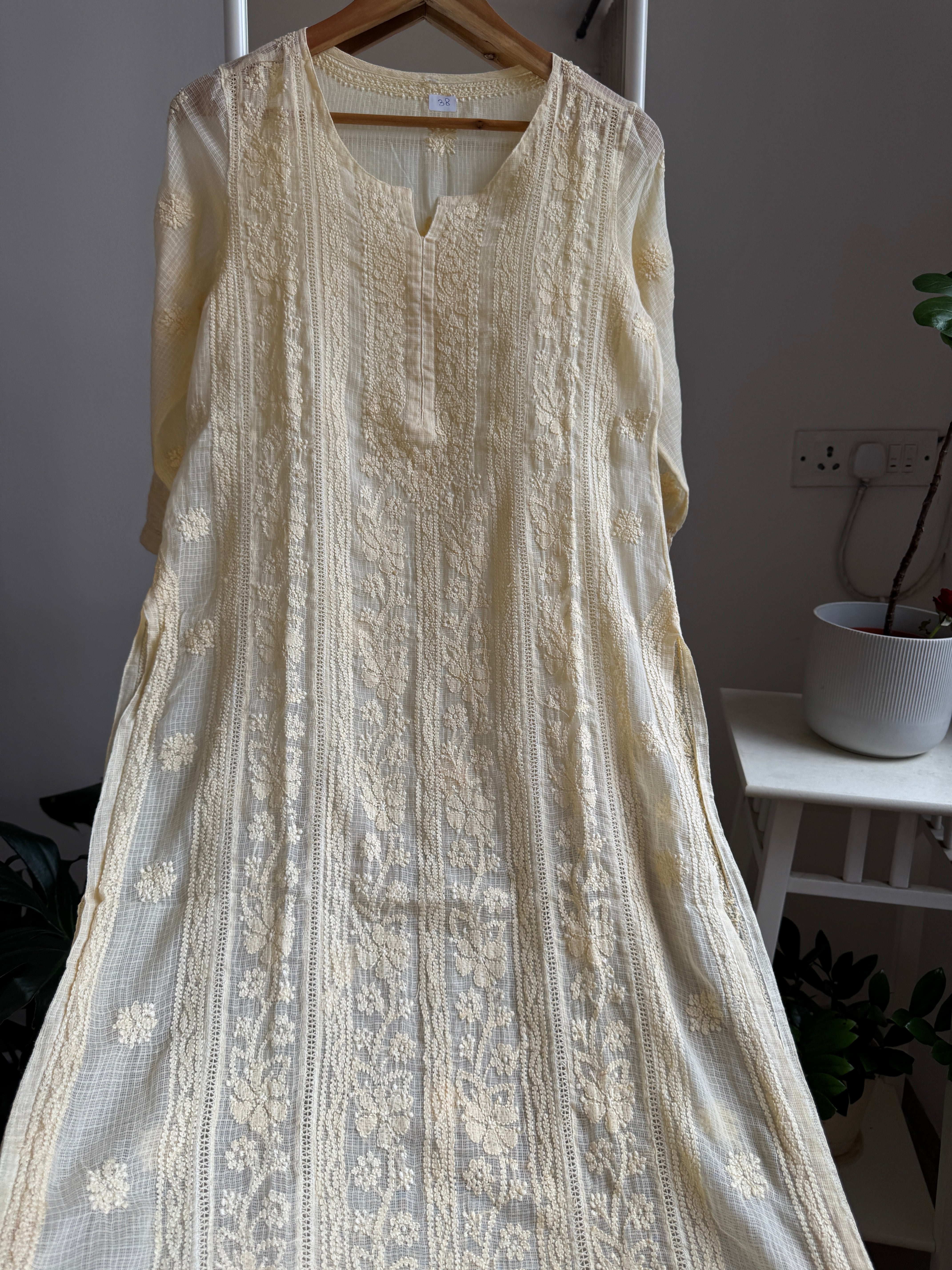 Kota Soft Cotton Chikankari Kurti - Cream Yellow - CHAND Collection ARIAA CHIKANKARI 