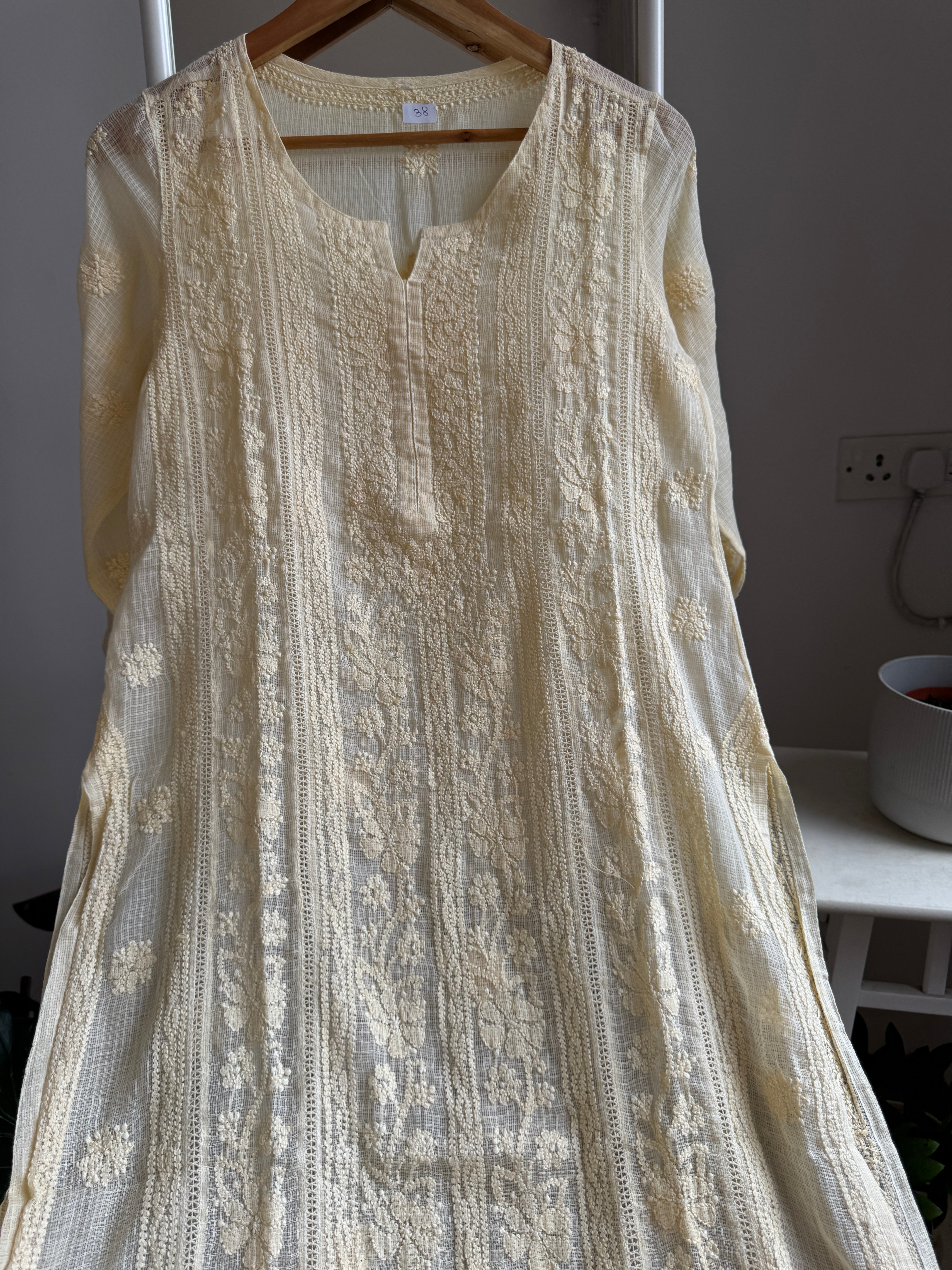 Kota Soft Cotton Chikankari Kurti - Cream Yellow - CHAND Collection ARIAA CHIKANKARI 
