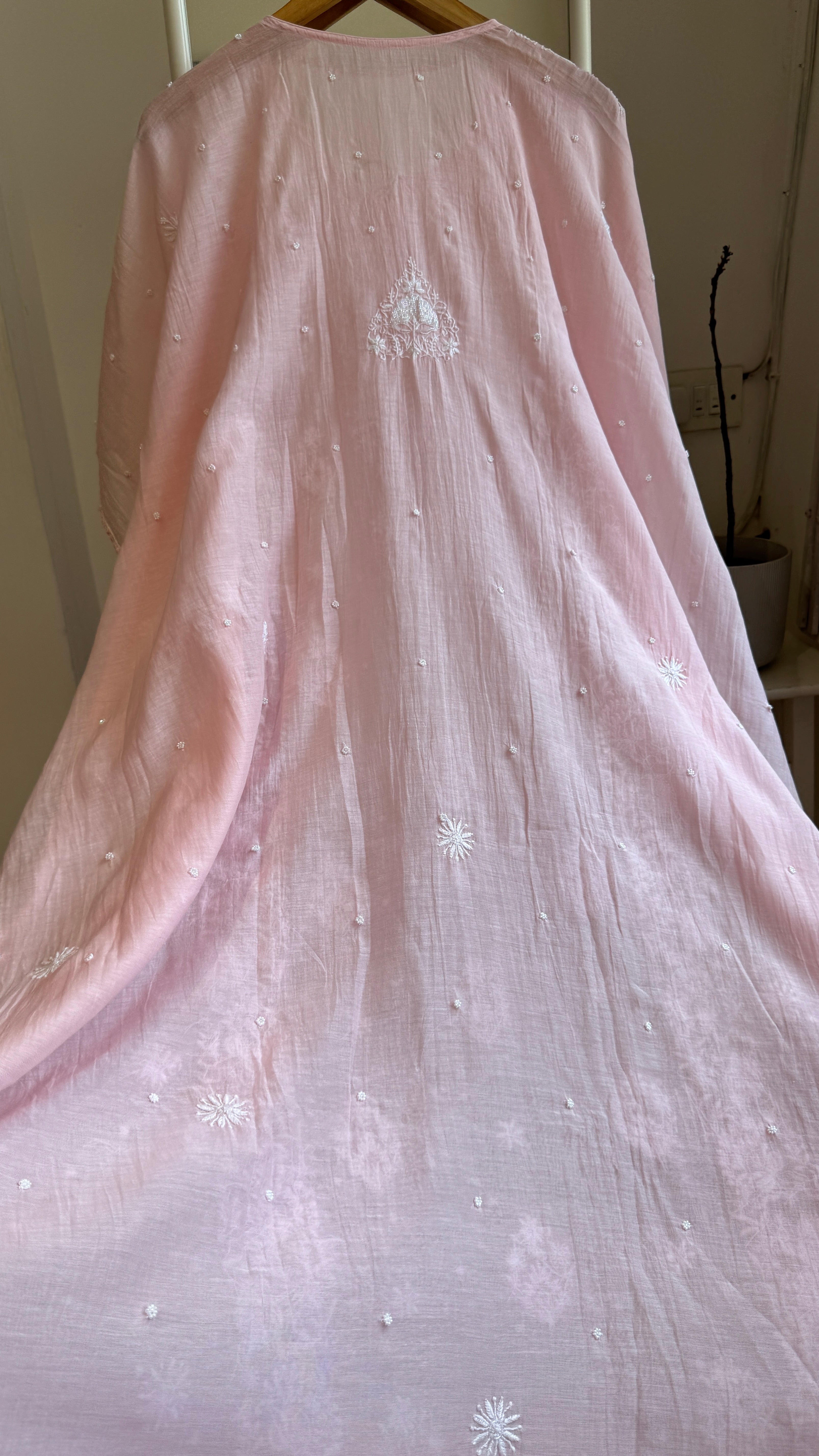 Mul Chanderi Chikankari Kaftan - Pink