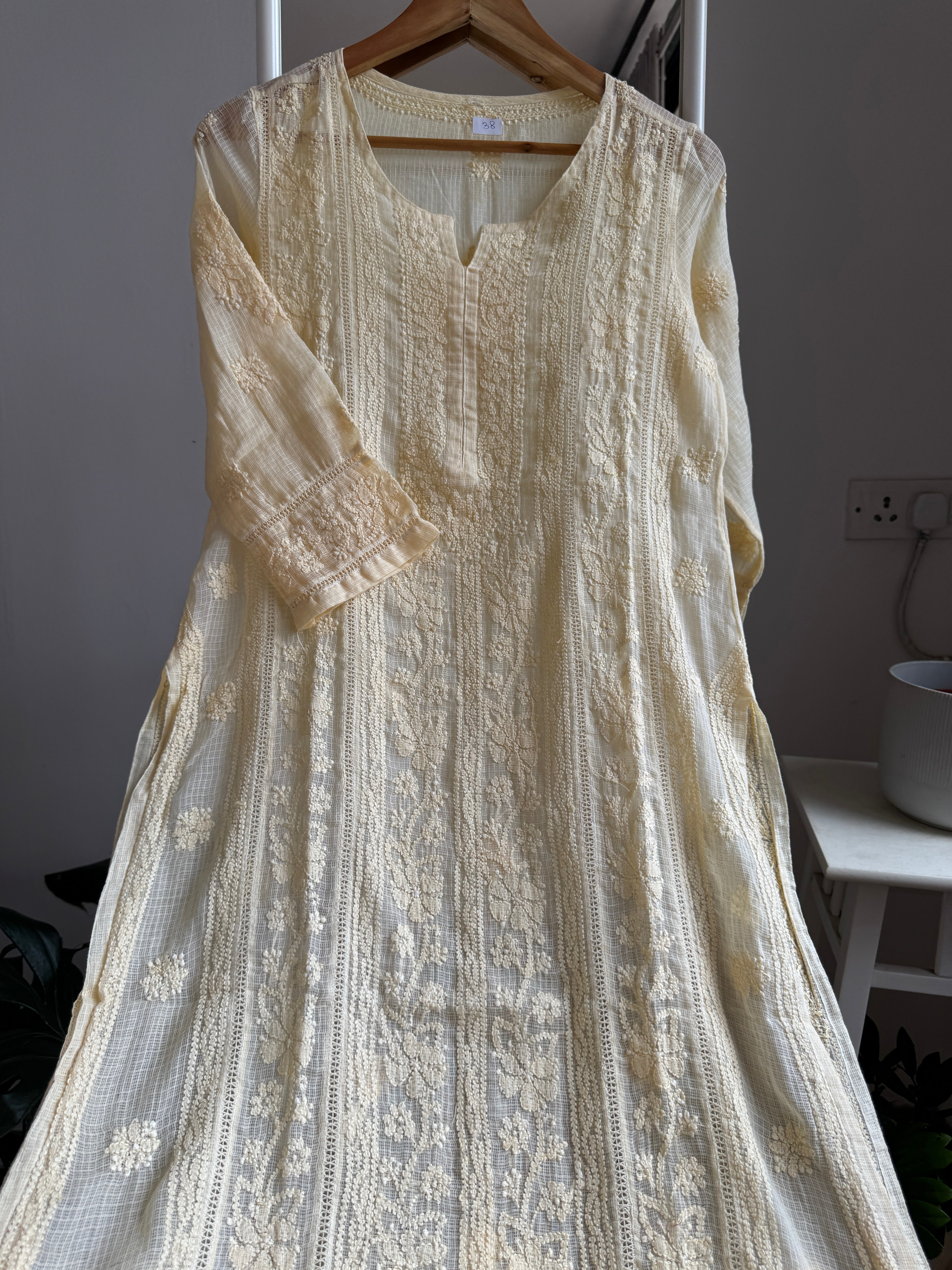 Kota Soft Cotton Chikankari Kurti - Cream Yellow - CHAND Collection ARIAA CHIKANKARI 