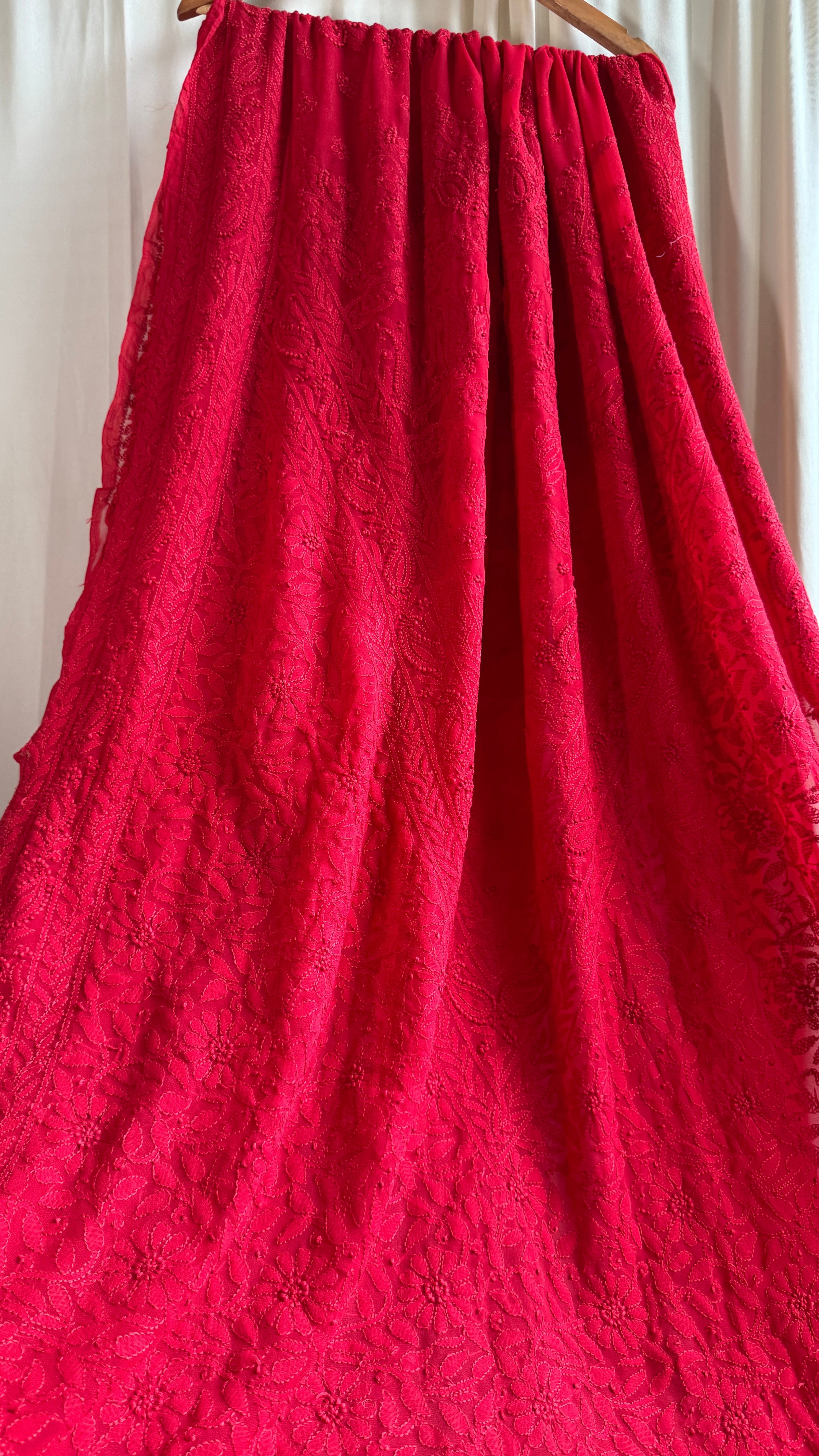 Georgette Chikankari saree in Red