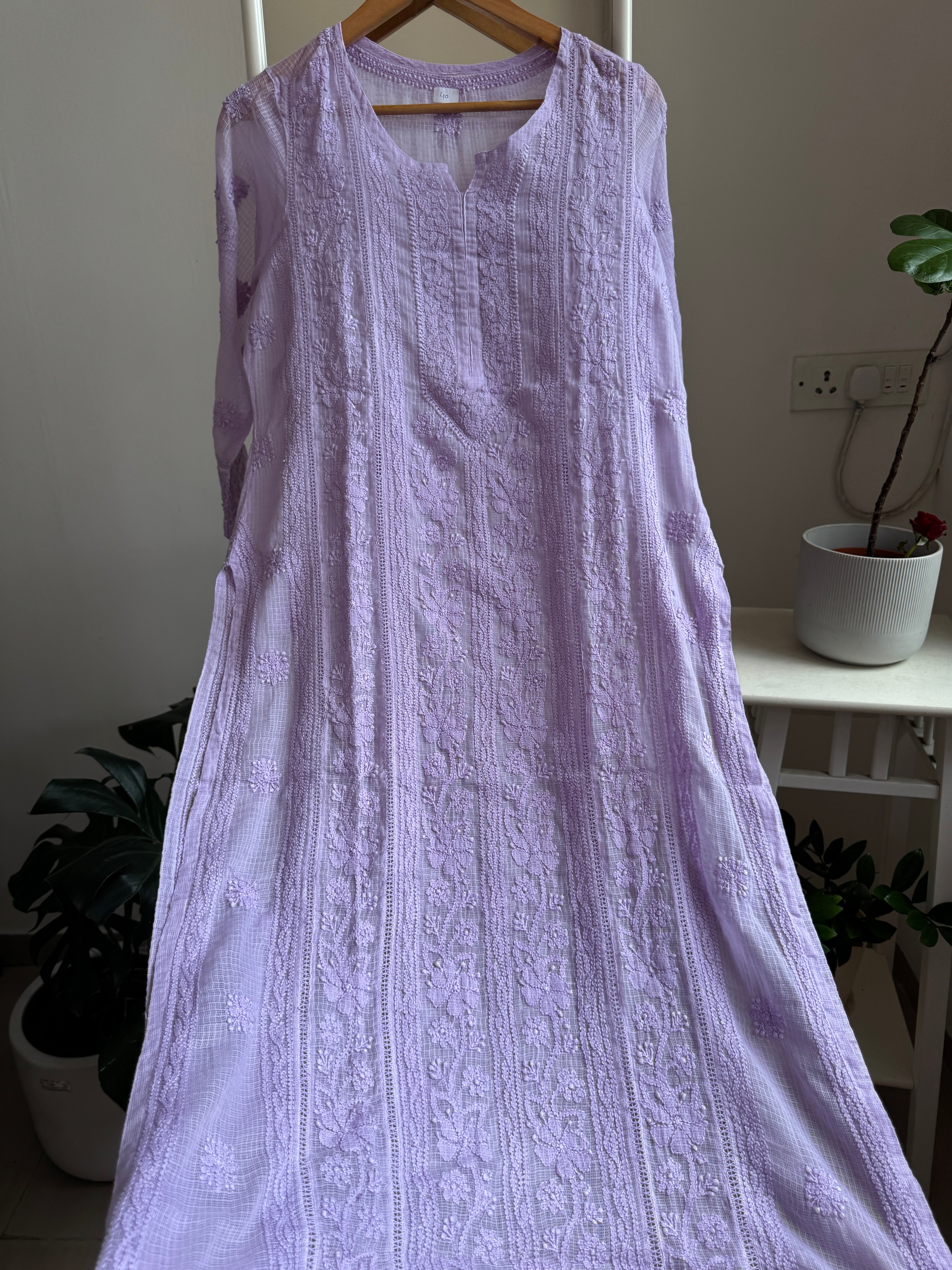 Kota Soft Cotton Chikankari Kurti - Lavander - CHAND Collection ARIAA CHIKANKARI 