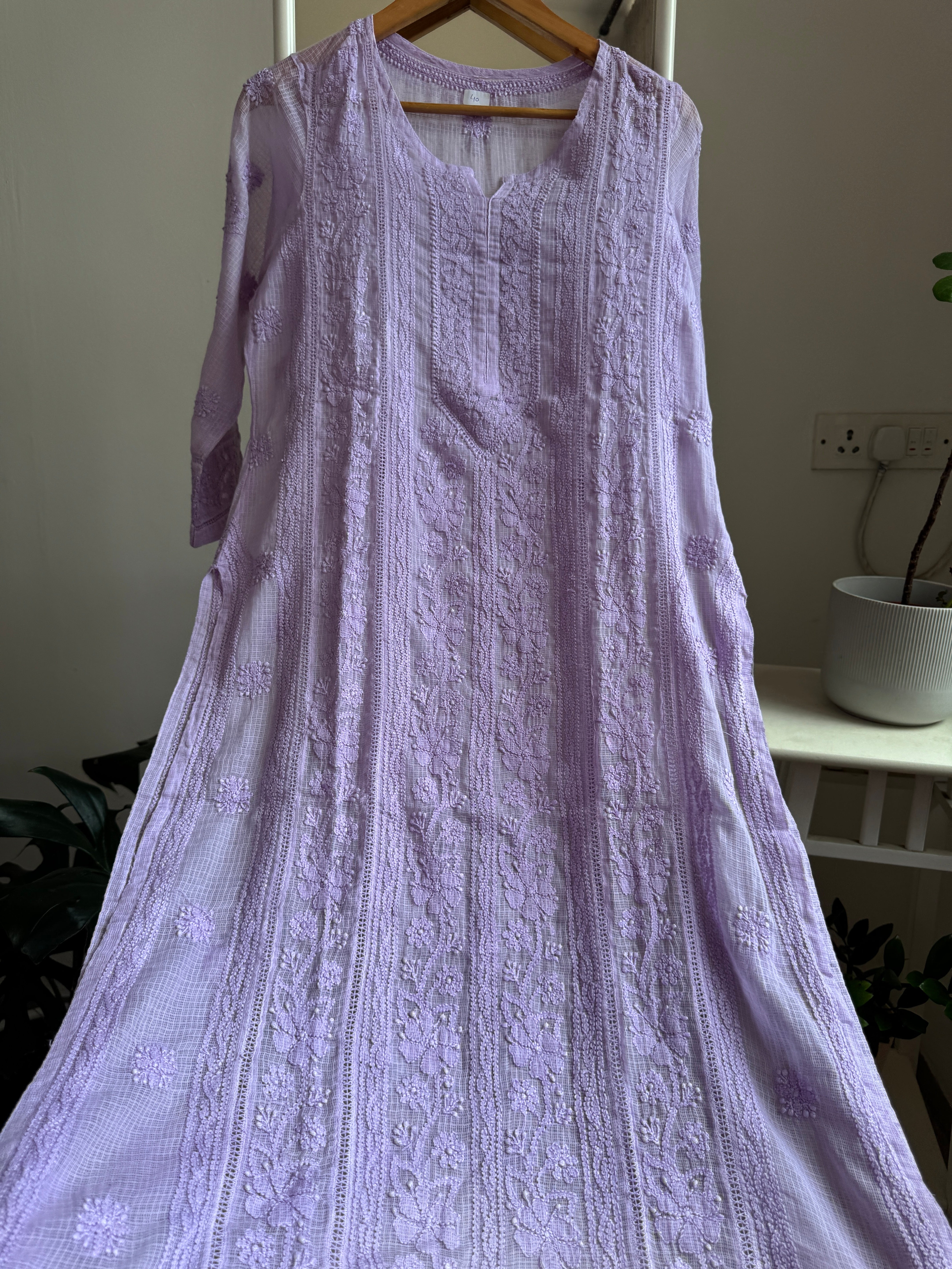 Kota Soft Cotton Chikankari Kurti - Lavander - CHAND Collection ARIAA CHIKANKARI 