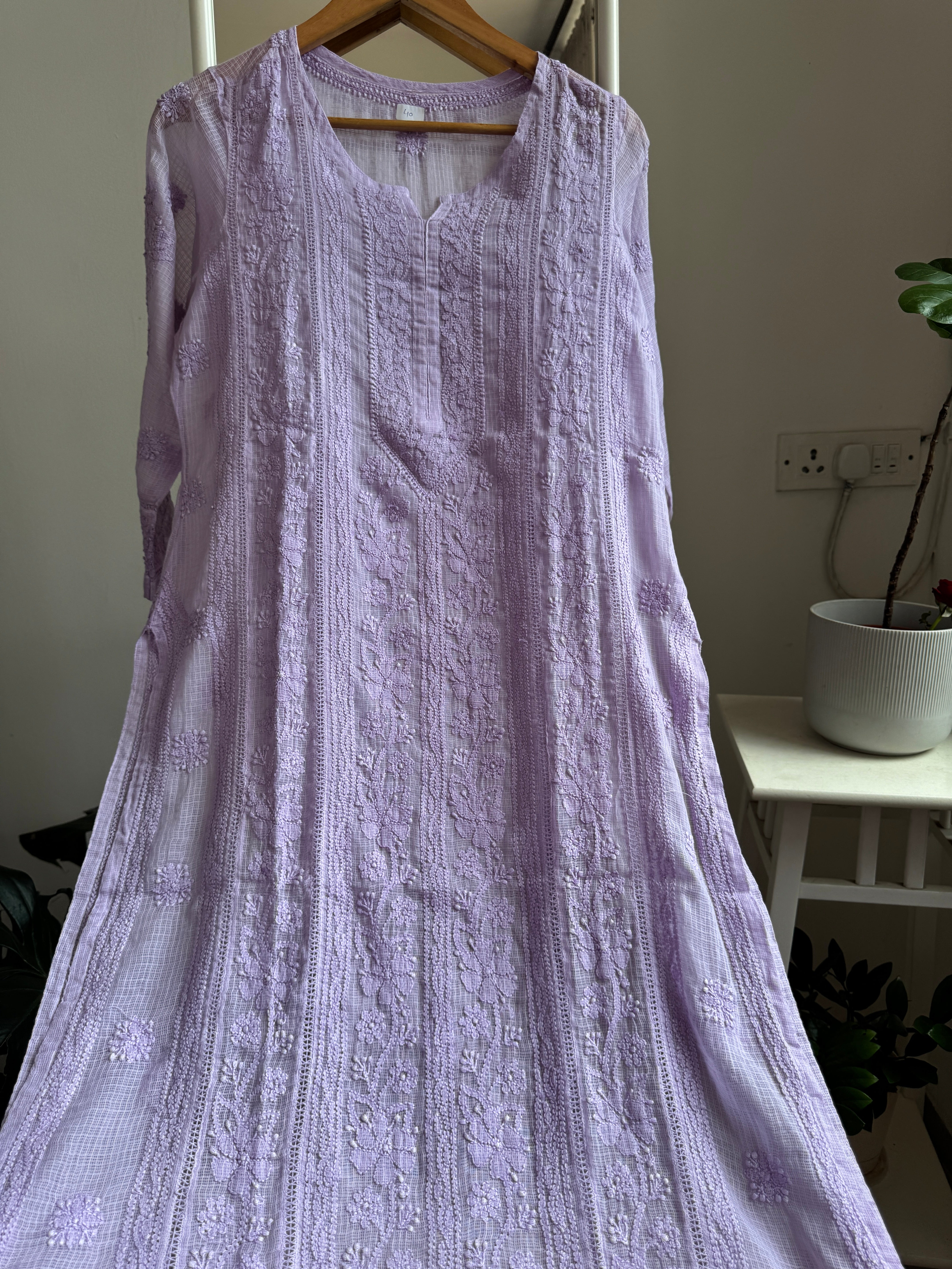 Kota Soft Cotton Chikankari Kurti - Lavander - CHAND Collection ARIAA CHIKANKARI 