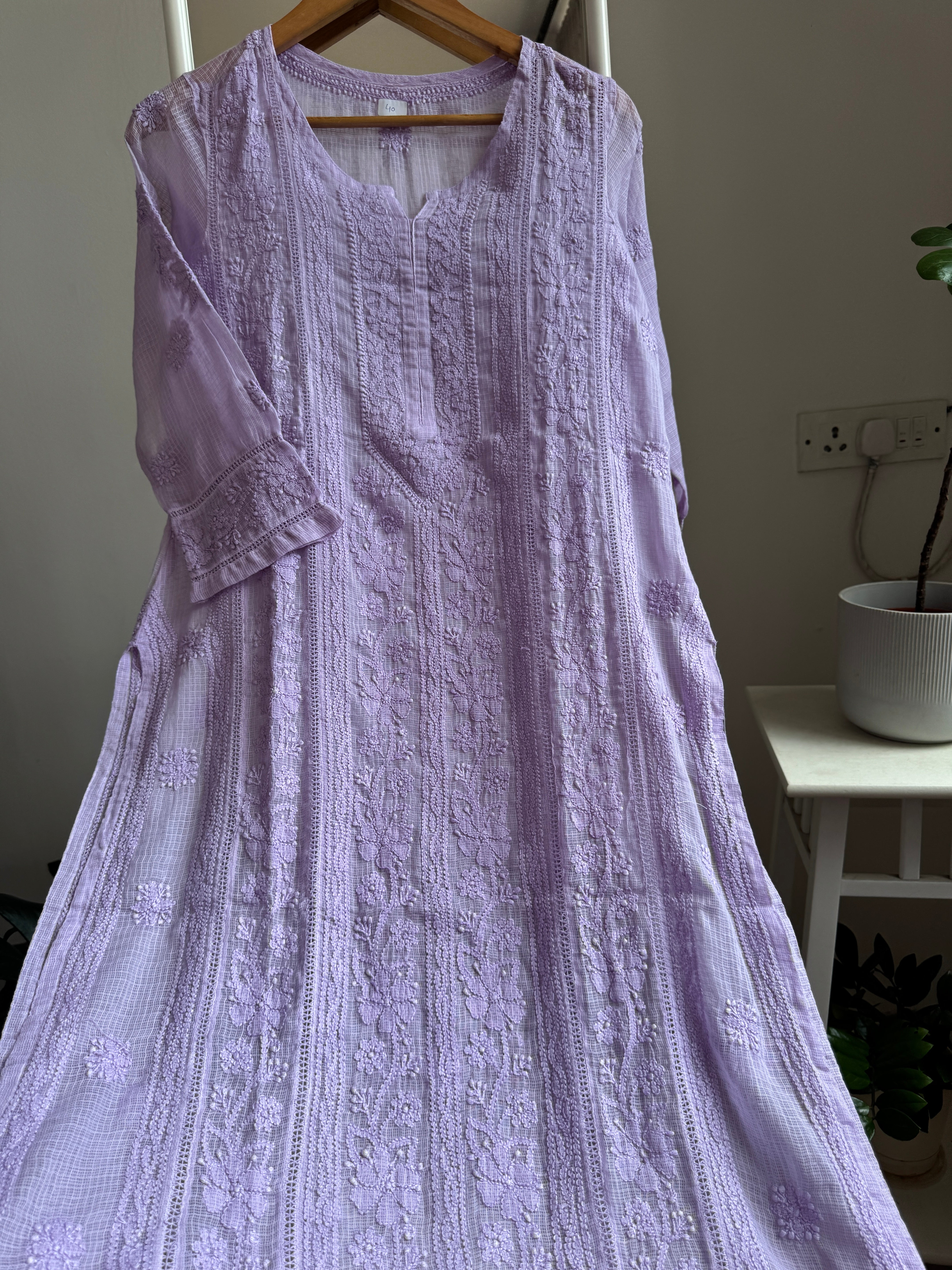 Kota Soft Cotton Chikankari Kurti - Lavander - CHAND Collection ARIAA CHIKANKARI 