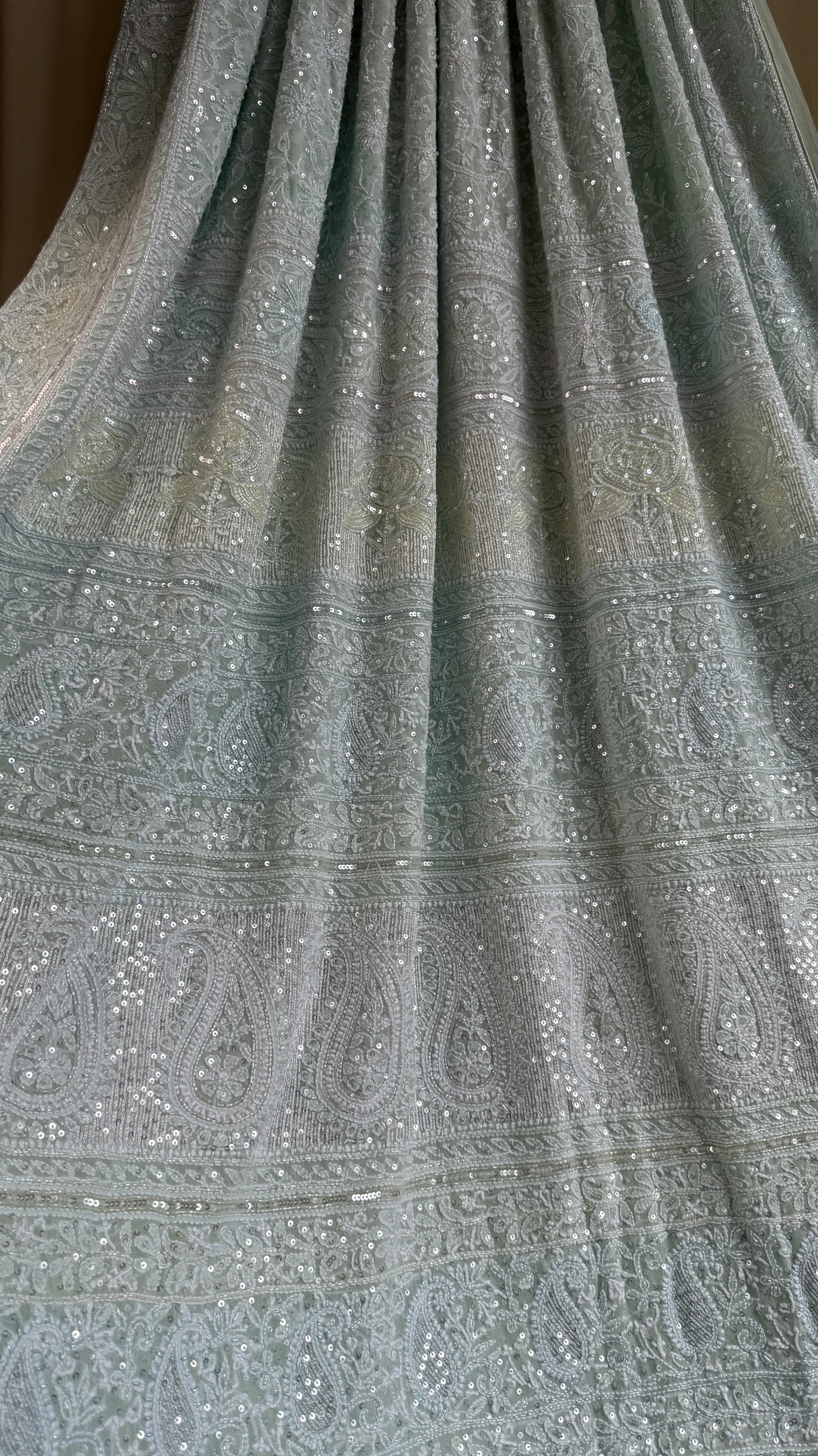Pure Georgette Lucknow Chikankari Saree -Green - Rooh Collection