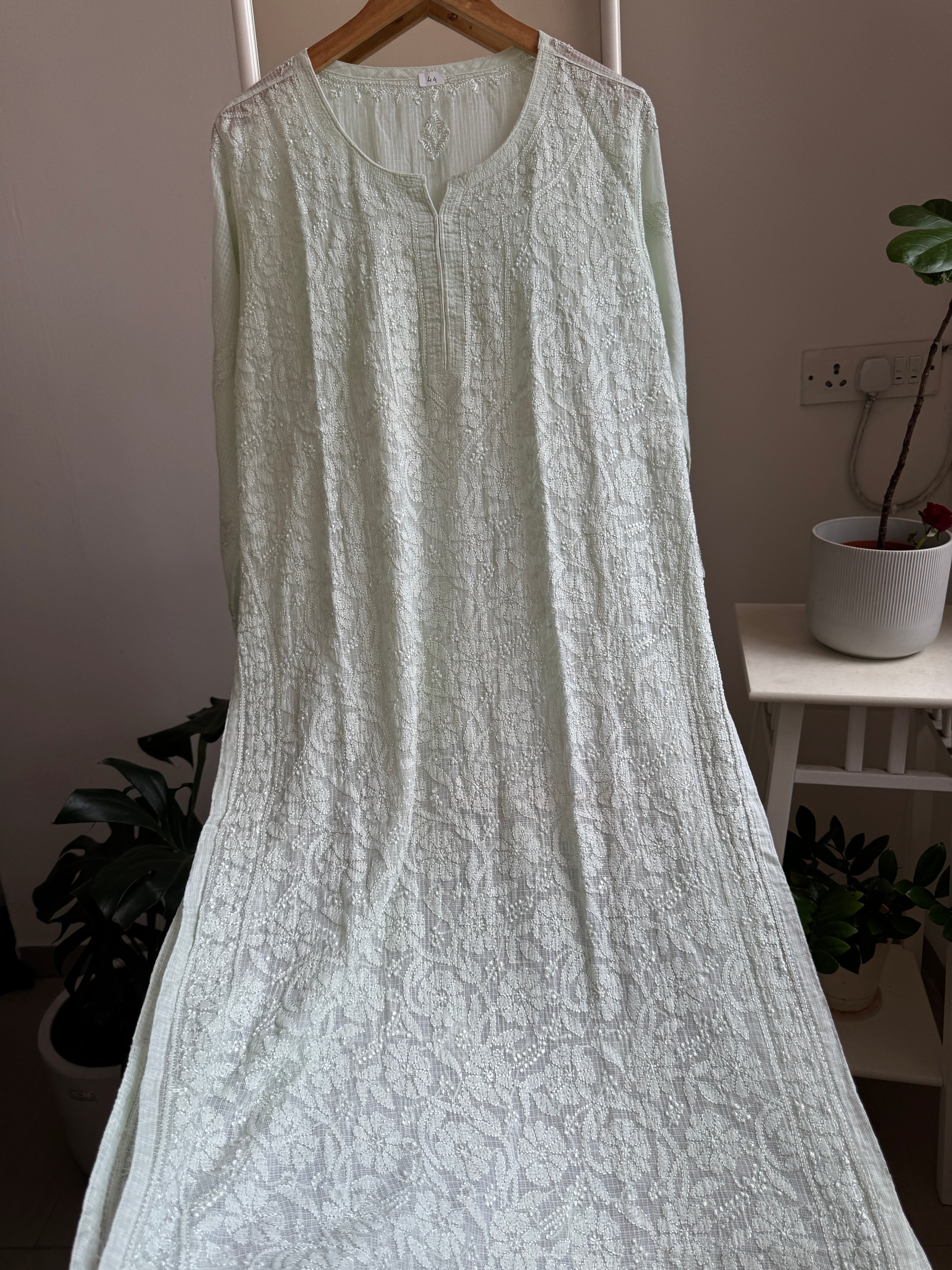 Kota Soft Cotton Chikankari Kurti - Light Green - CHAND Collection ARIAA CHIKANKARI 