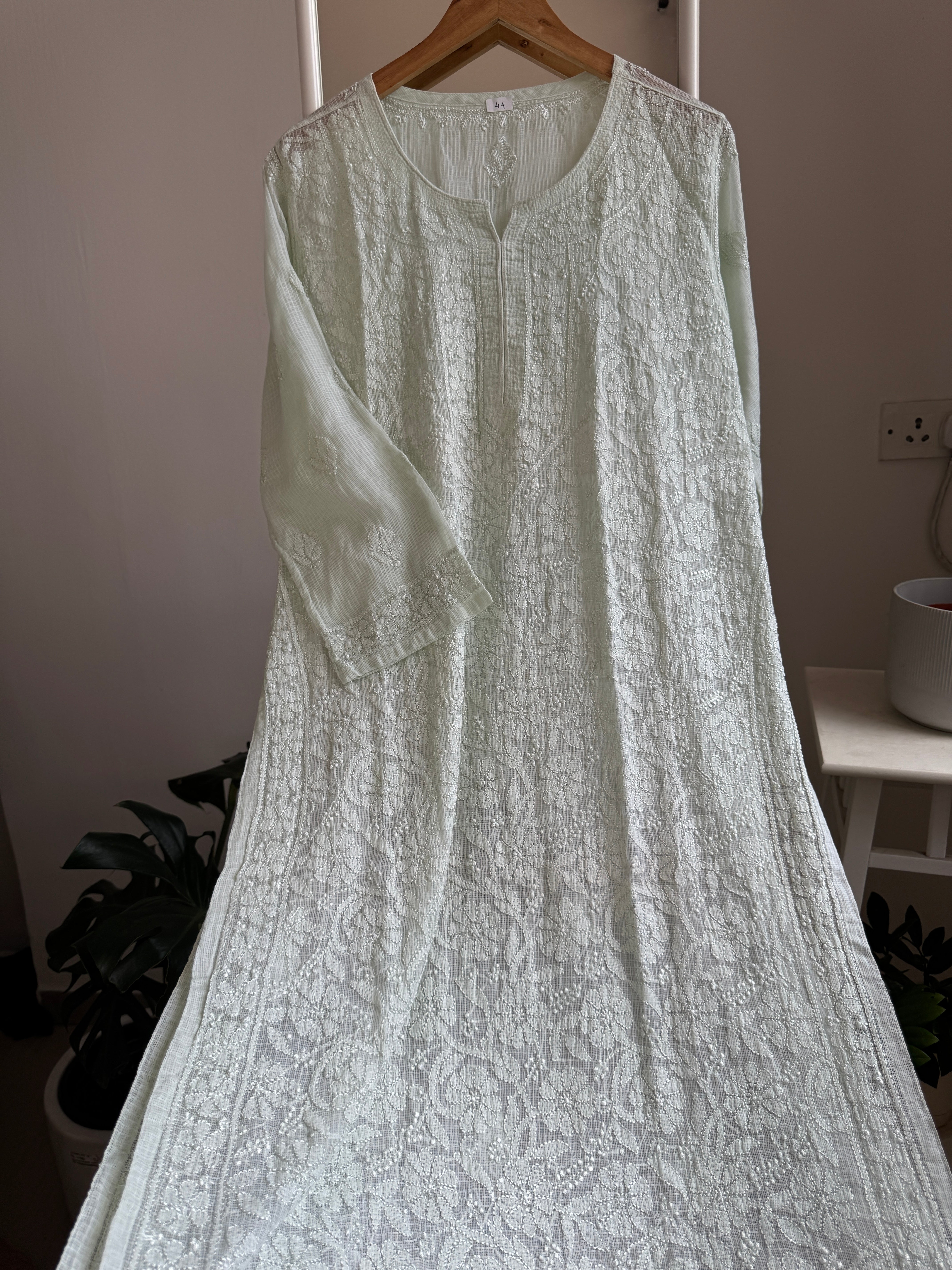 Kota Soft Cotton Chikankari Kurti - Light Green - CHAND Collection ARIAA CHIKANKARI 
