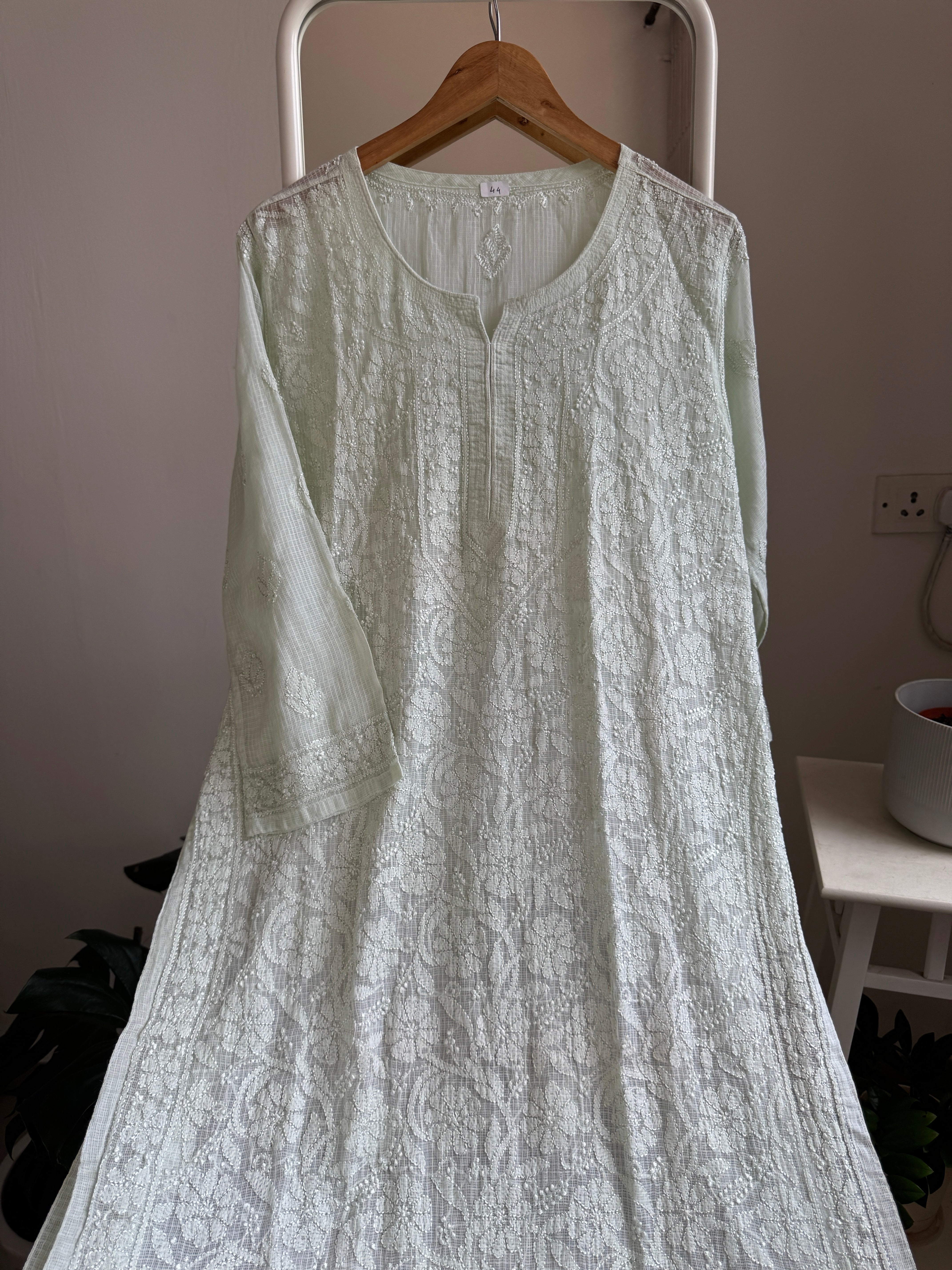 Kota Soft Cotton Chikankari Kurti - Light Green - CHAND Collection ARIAA CHIKANKARI 