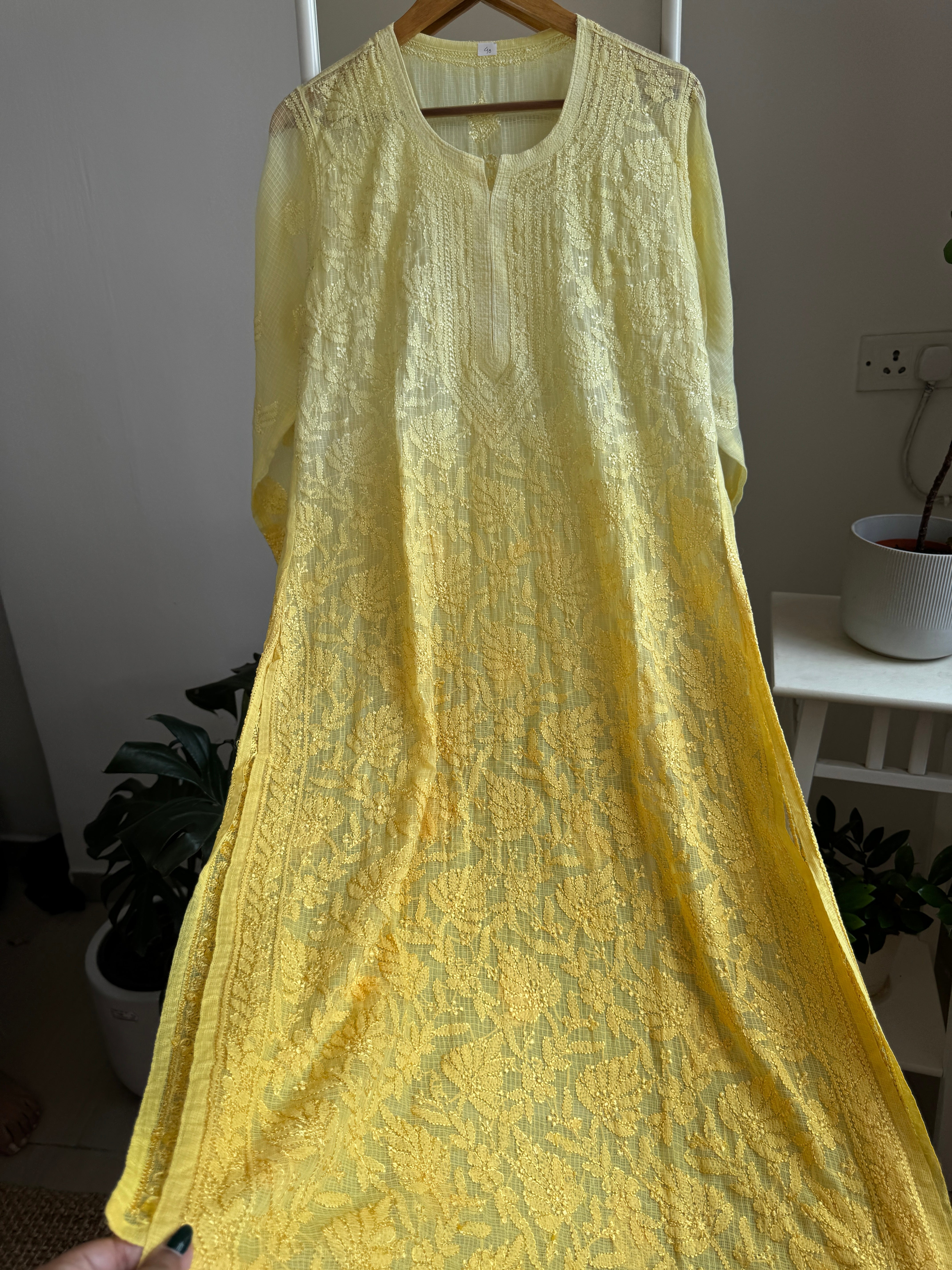 Kota Soft Cotton Chikankari Kurti - Yellow  Ombre - CHAND Collection ARIAA CHIKANKARI 