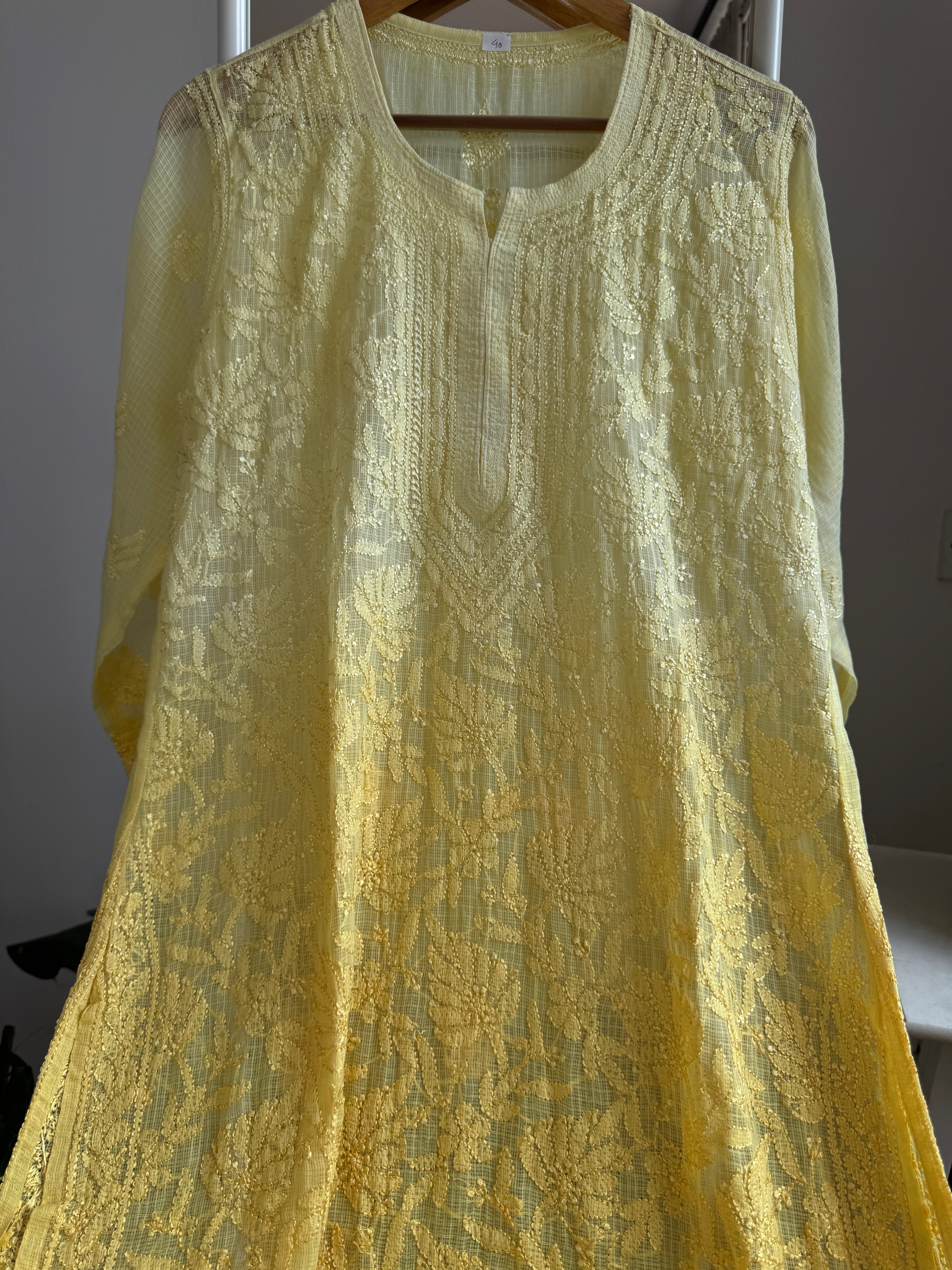 Kota Soft Cotton Chikankari Kurti - Yellow  Ombre - CHAND Collection ARIAA CHIKANKARI 
