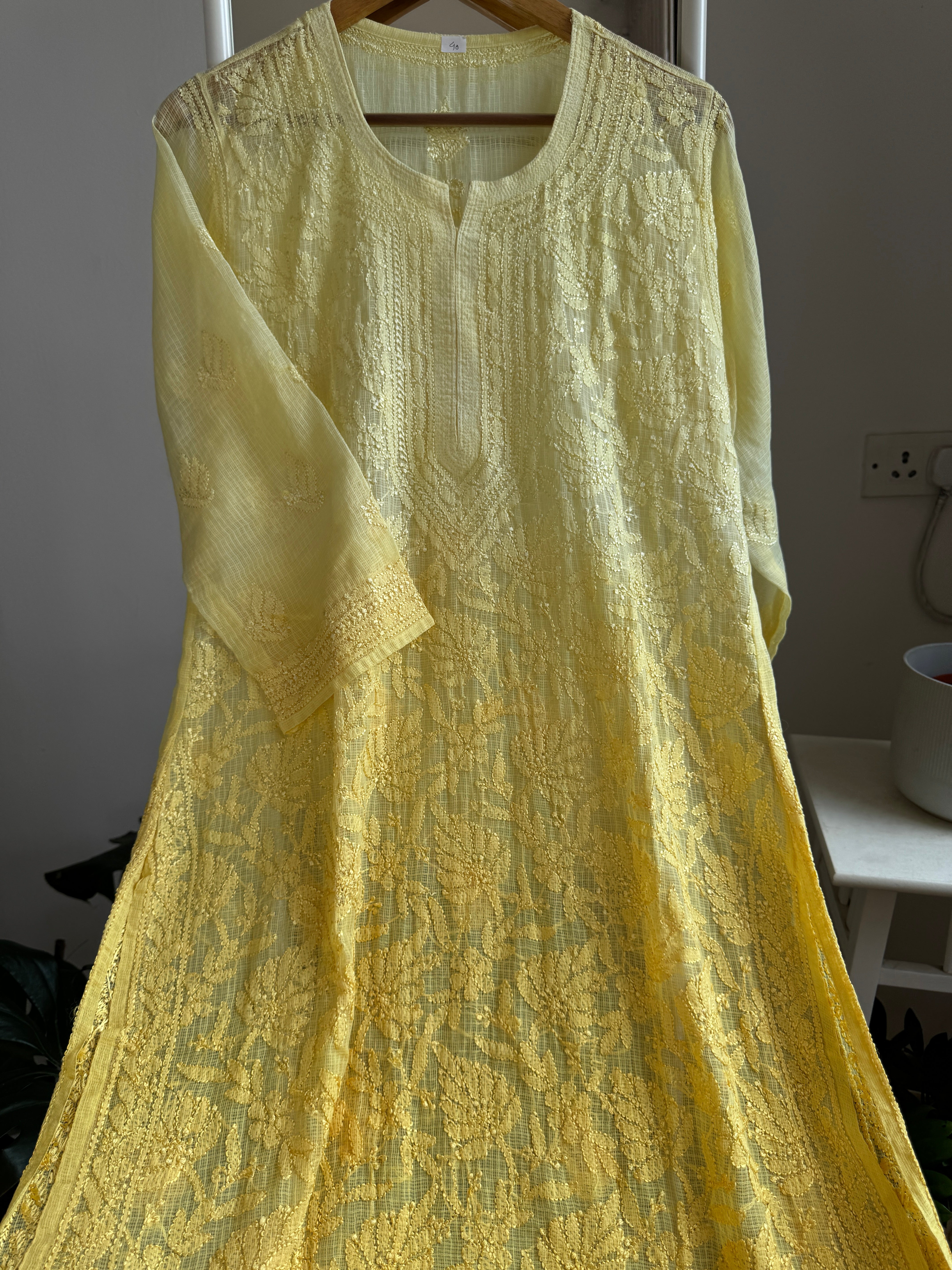 Kota Soft Cotton Chikankari Kurti - Yellow  Ombre - CHAND Collection ARIAA CHIKANKARI 