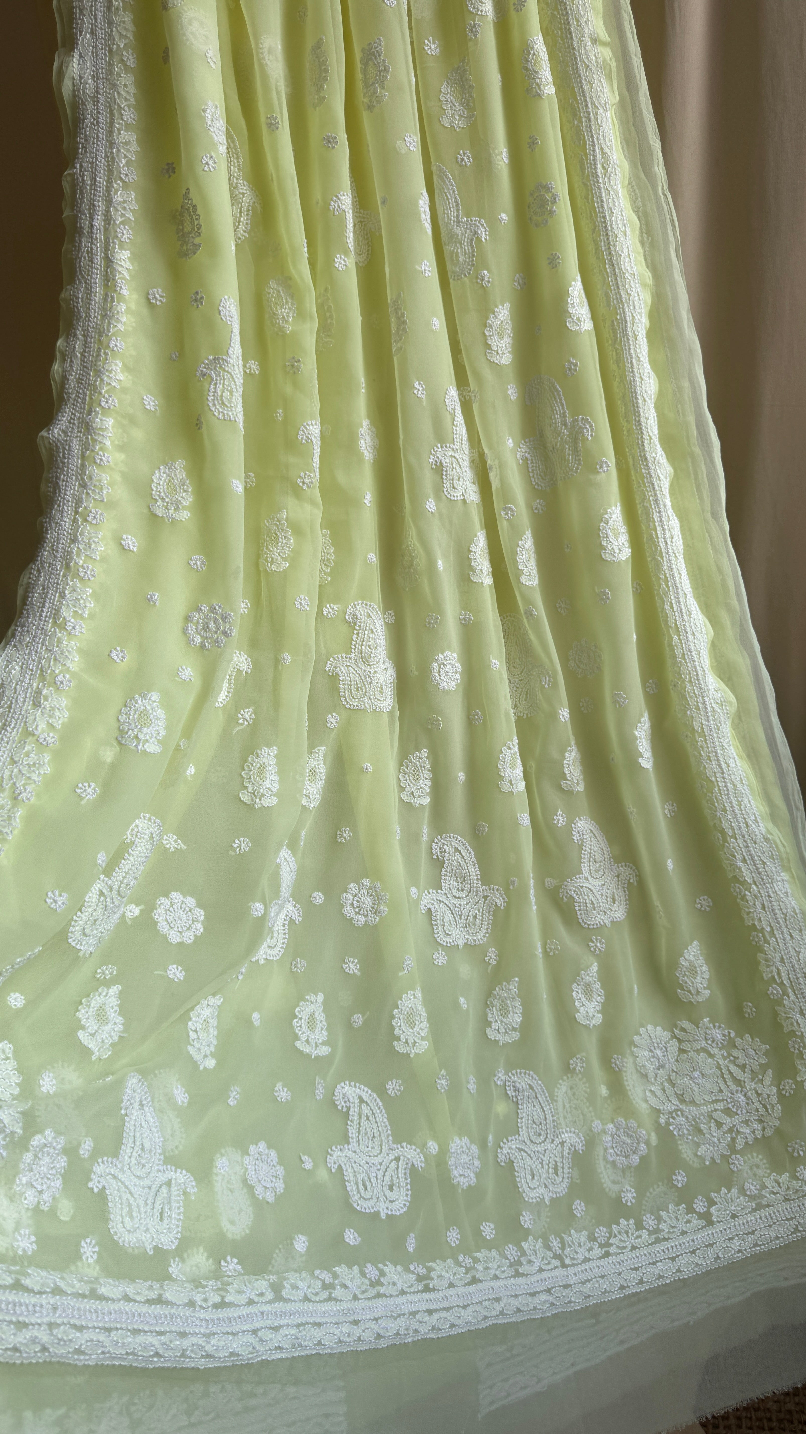 Georgette Chikankari saree in Lemon Yellow
