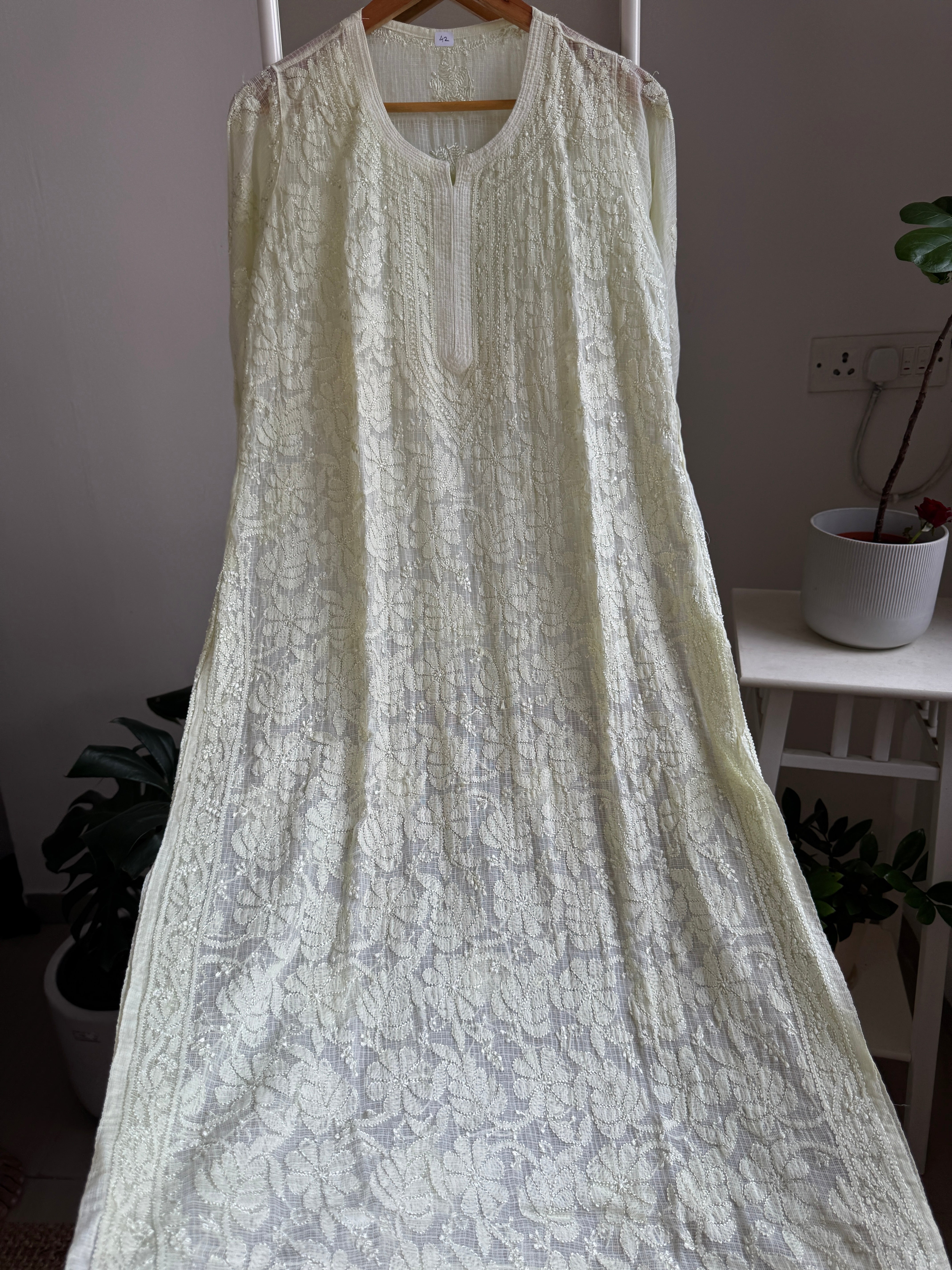Kota Soft Cotton Chikankari Kurti - Light Green - CHAND Collection ARIAA CHIKANKARI 