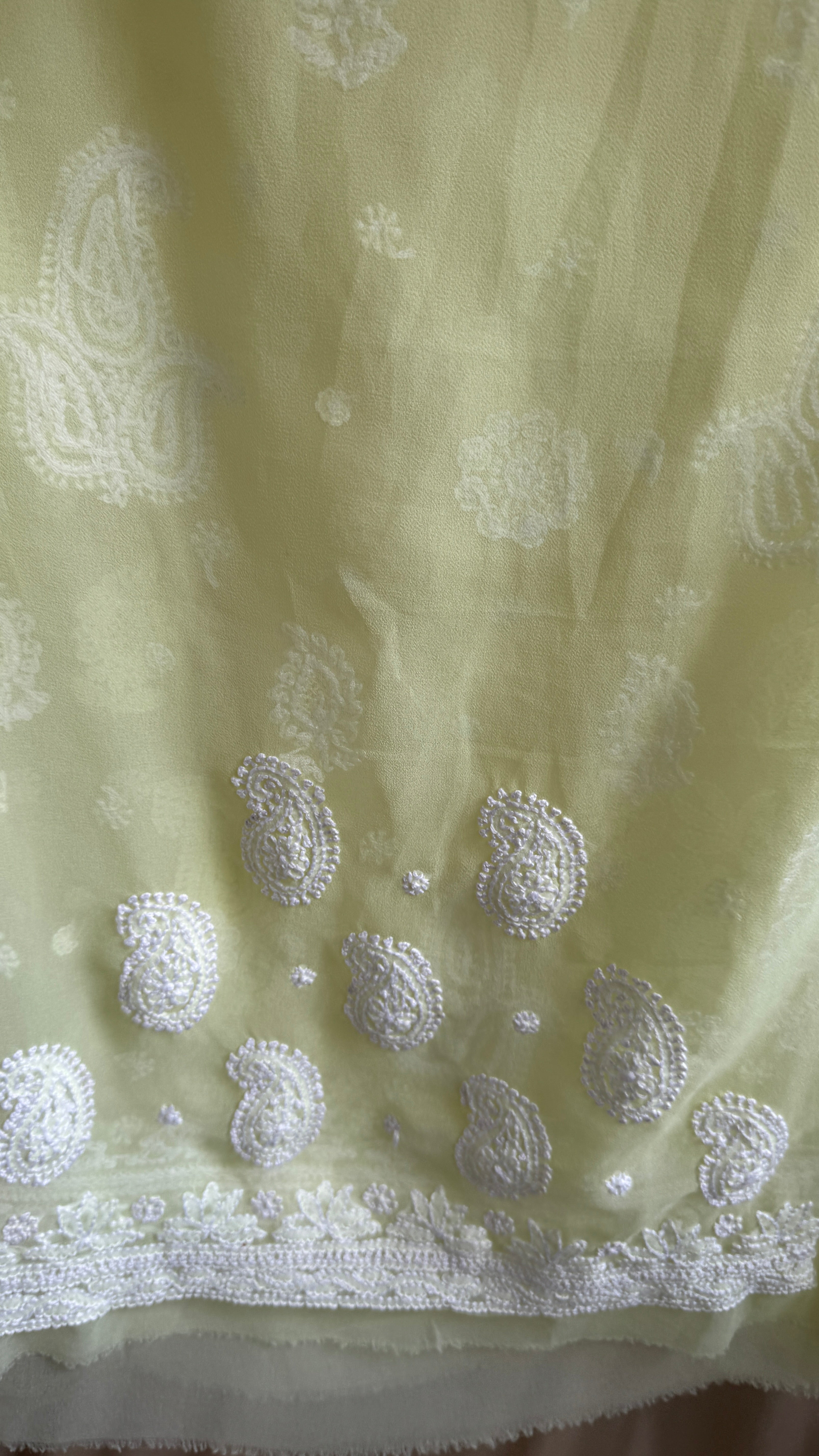 Georgette Chikankari saree in Lemon Yellow
