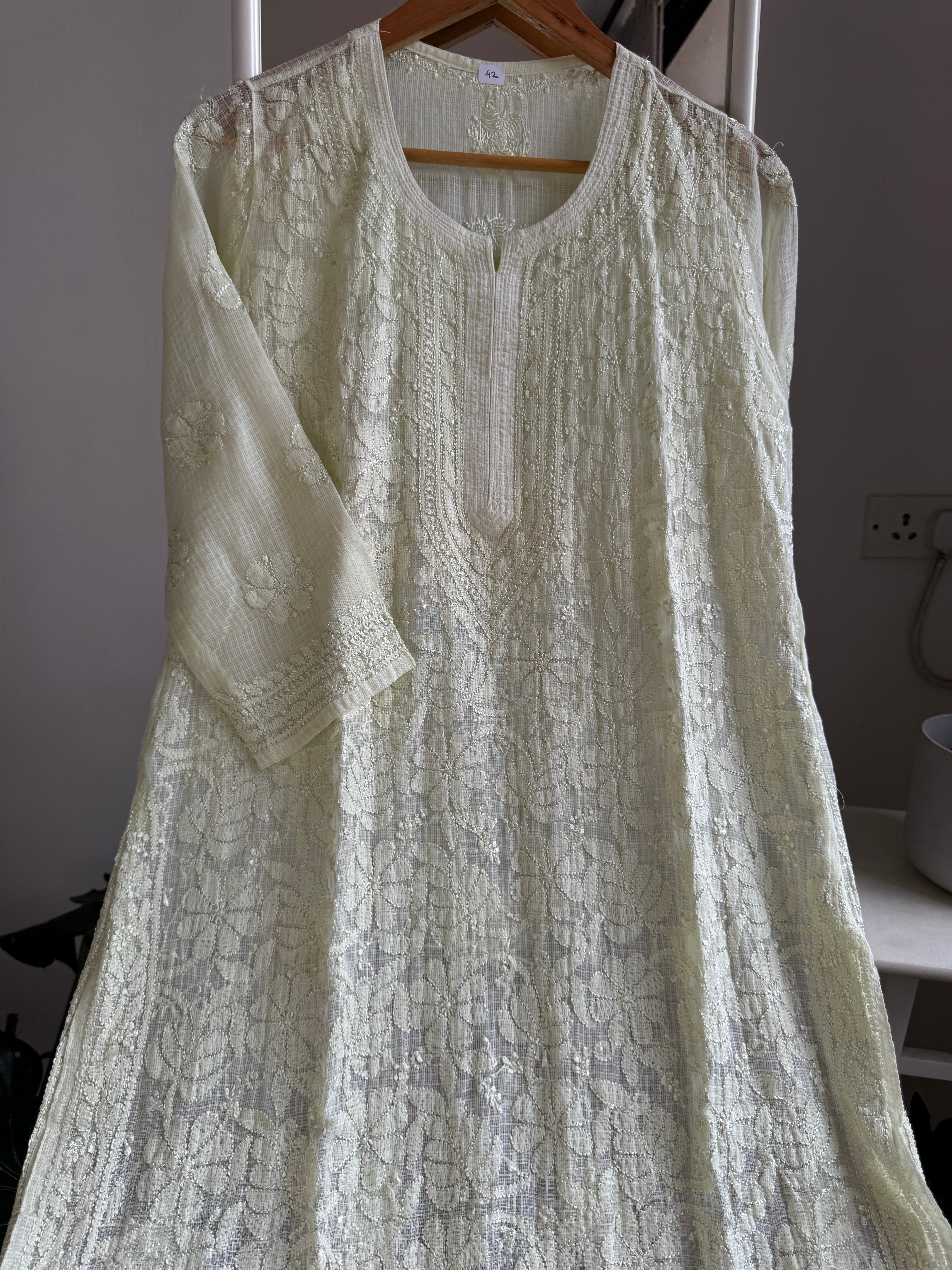 Kota Soft Cotton Chikankari Kurti - Light Green - CHAND Collection ARIAA CHIKANKARI 