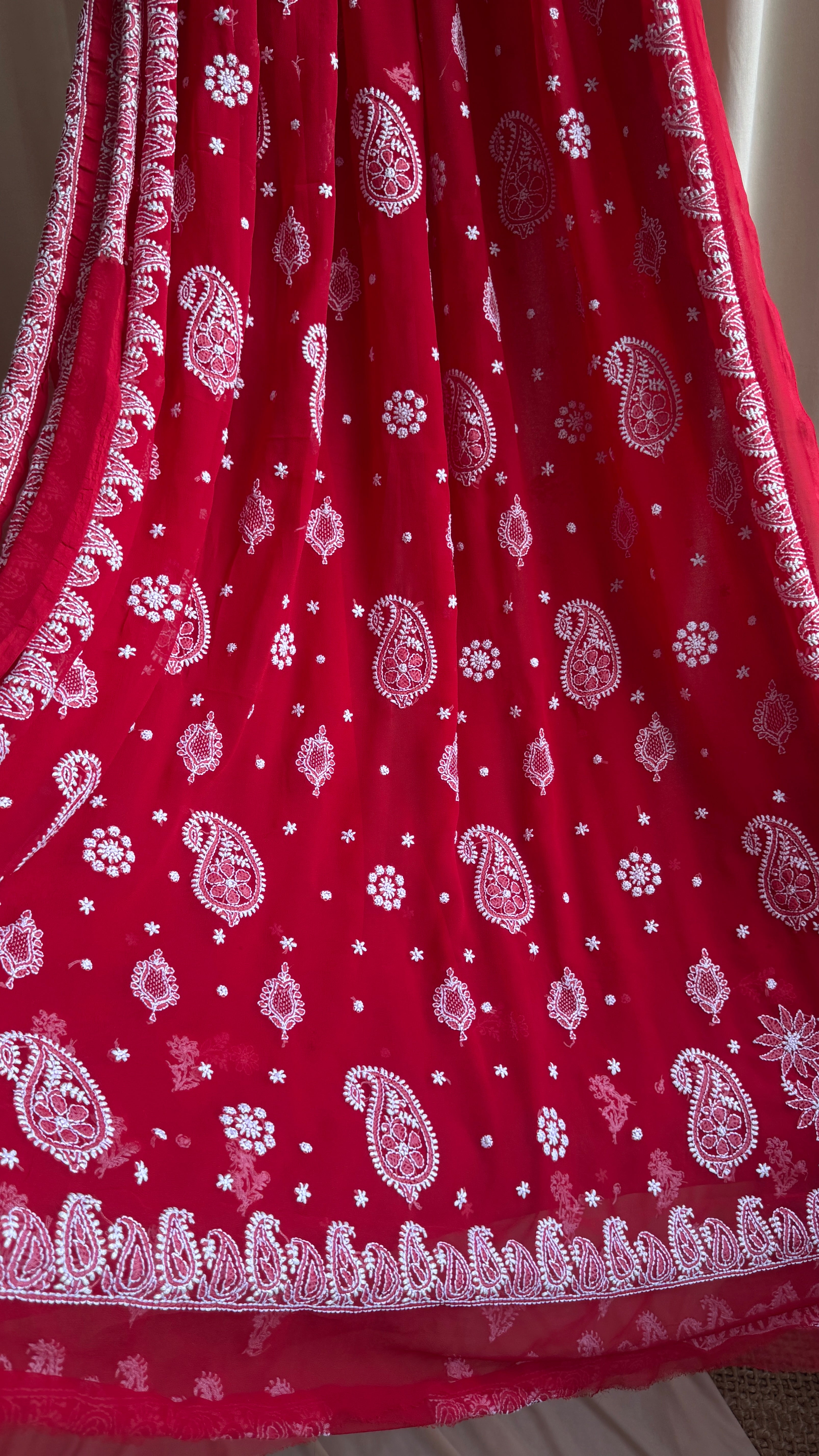 Georgette Chikankari saree in Red