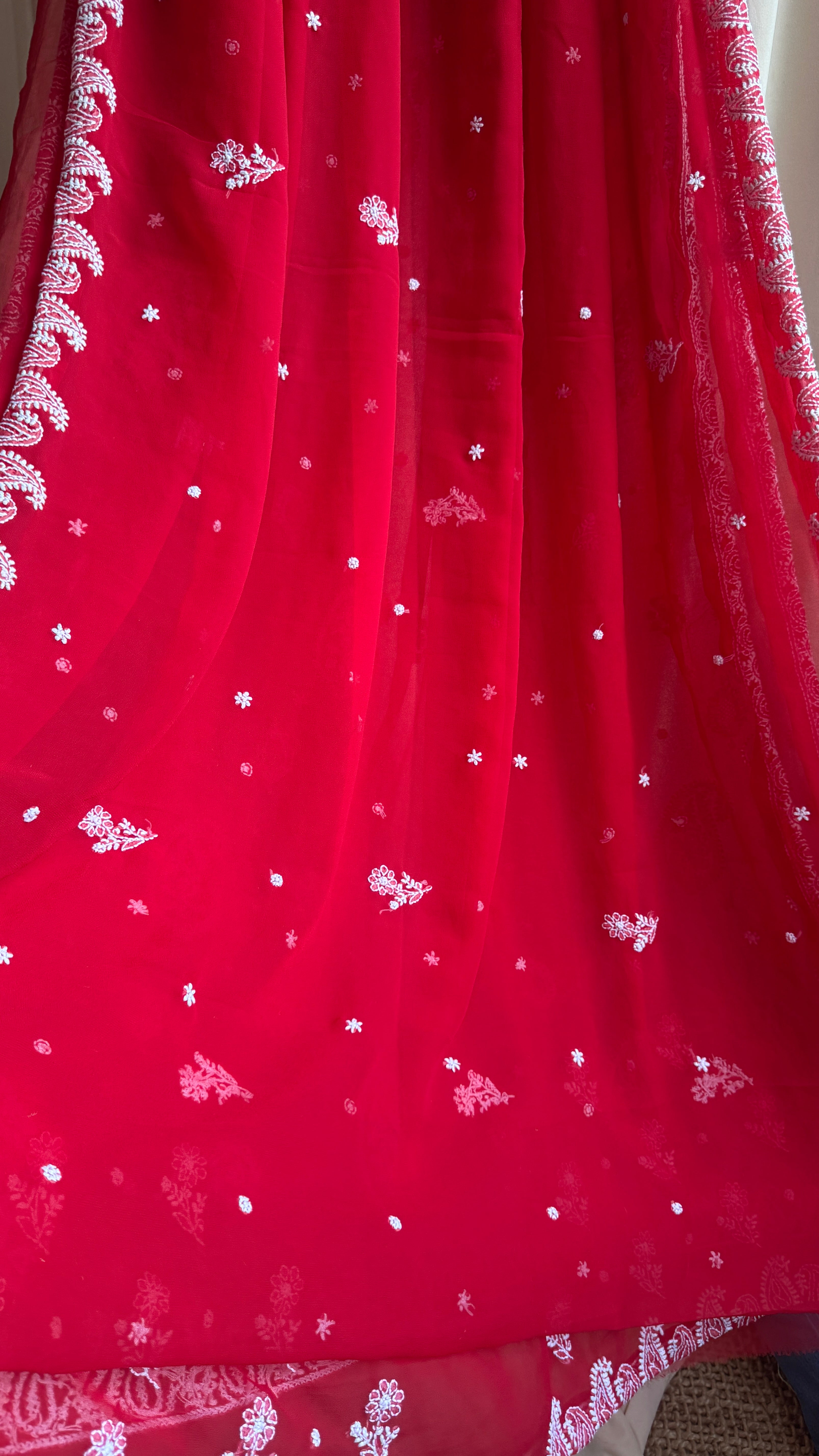 Georgette Chikankari saree in Red