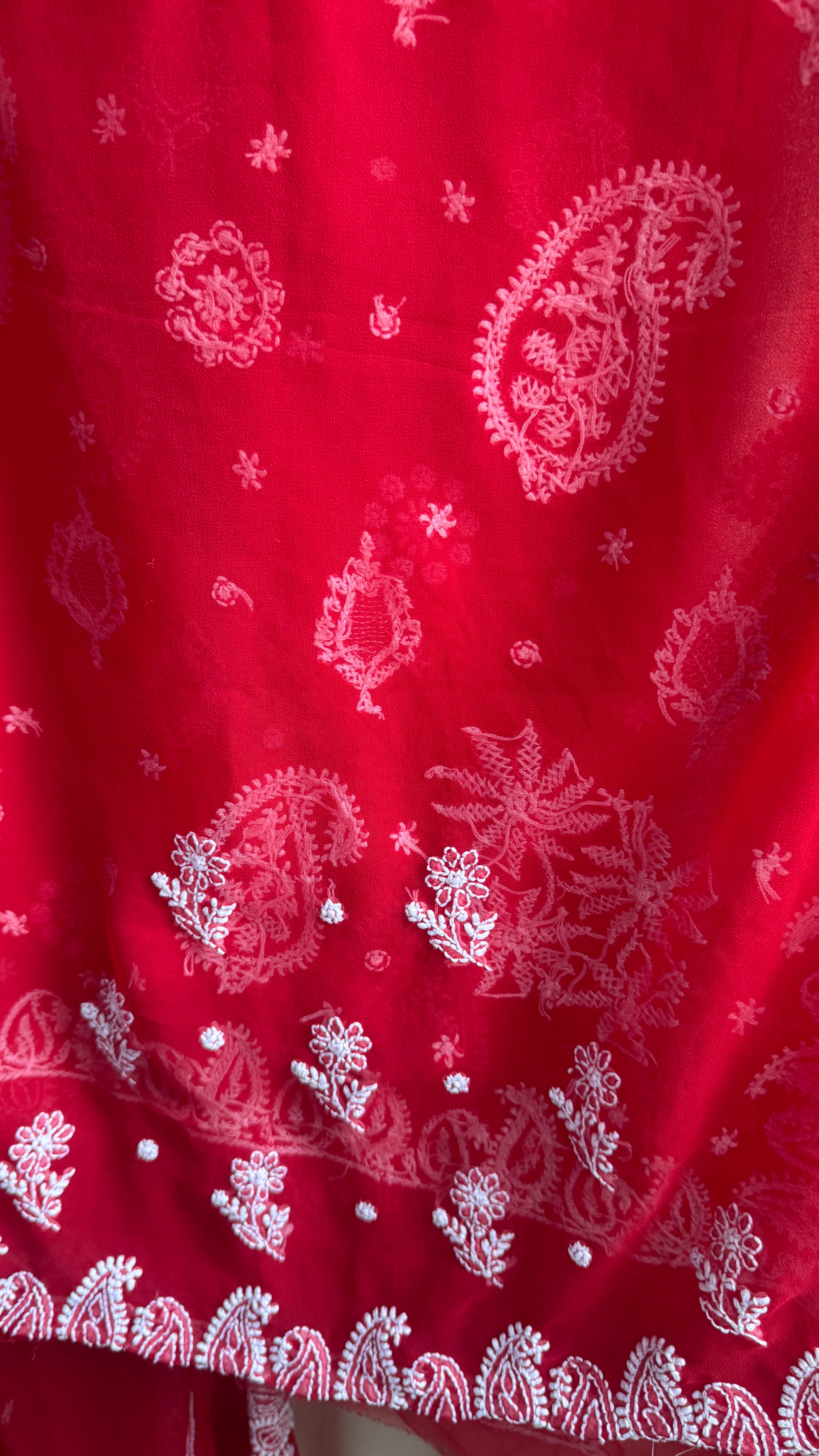Georgette Chikankari saree in Red