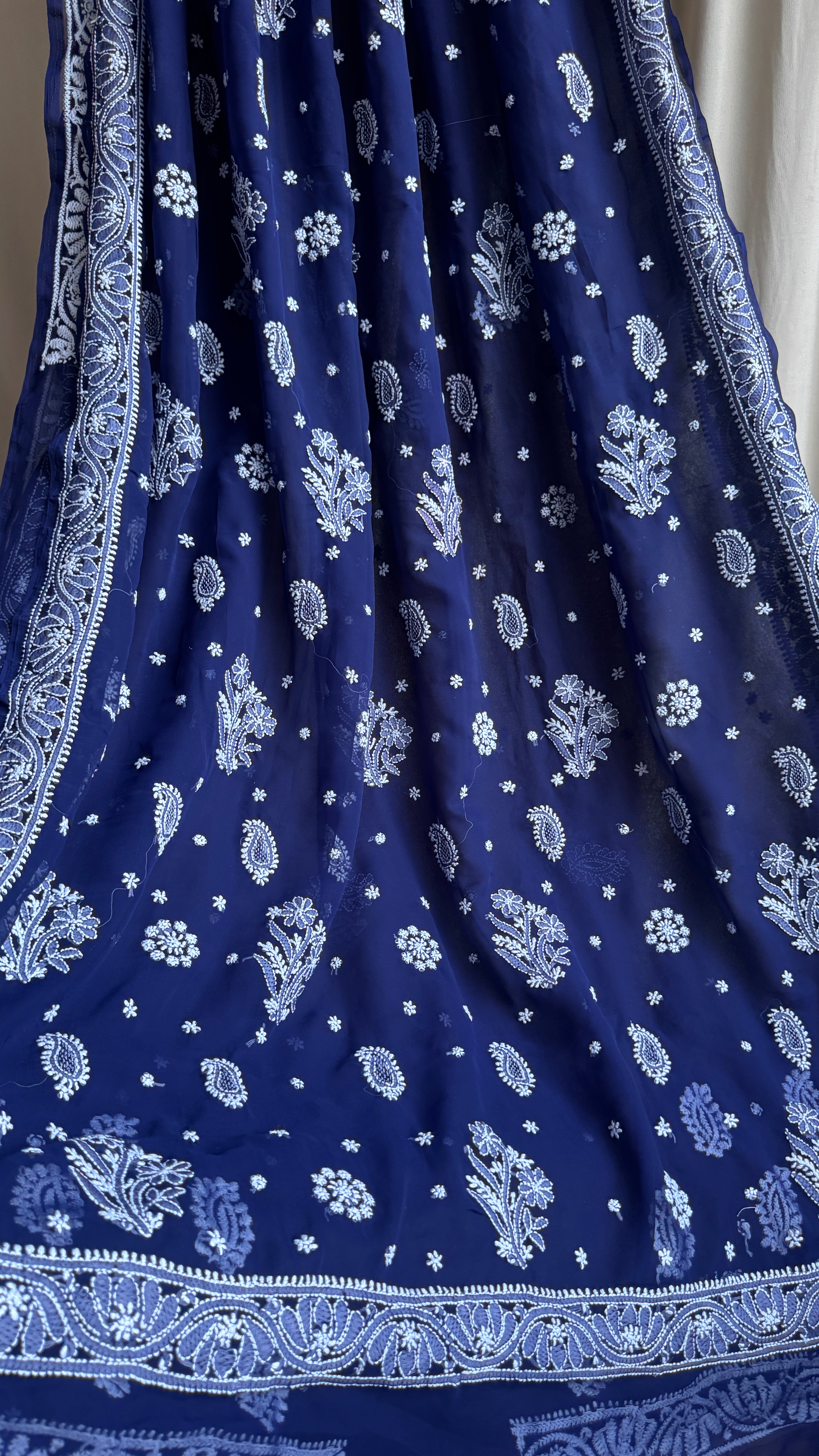 Georgette Chikankari saree in Dark Blue