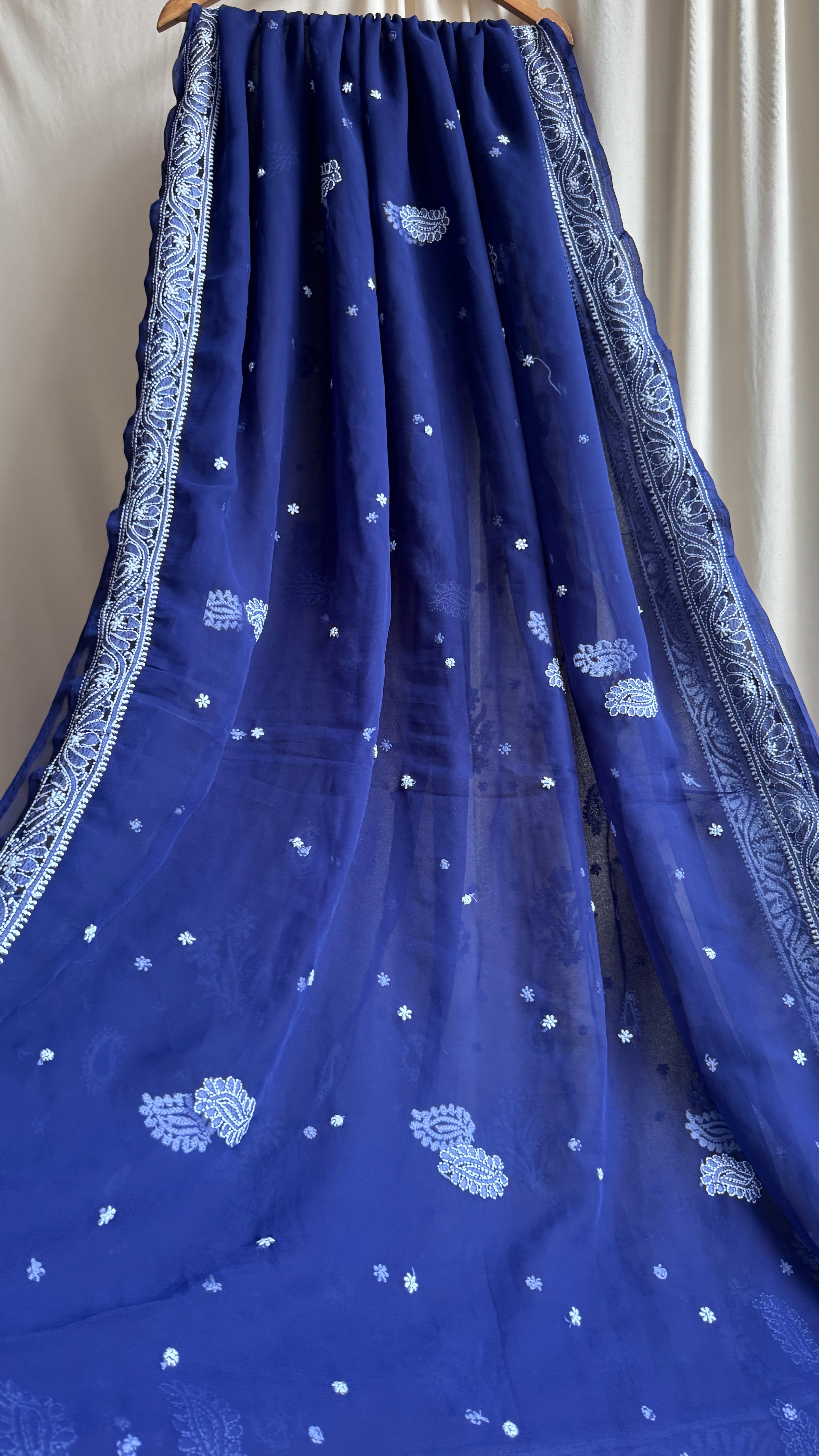 Georgette Chikankari saree in Dark Blue