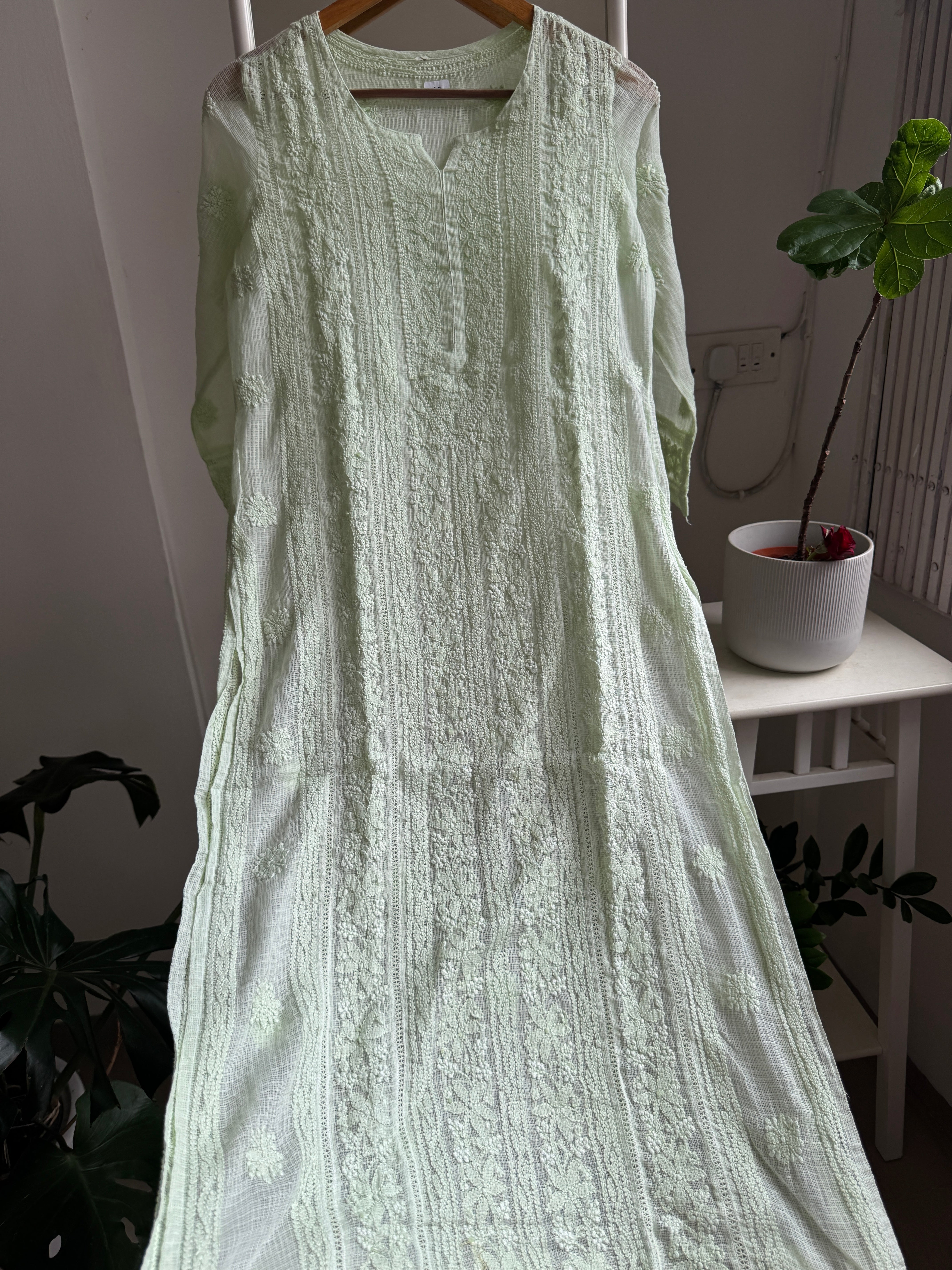 Kota Soft Cotton Chikankari Kurti - Light Green - CHAND Collection ARIAA CHIKANKARI 