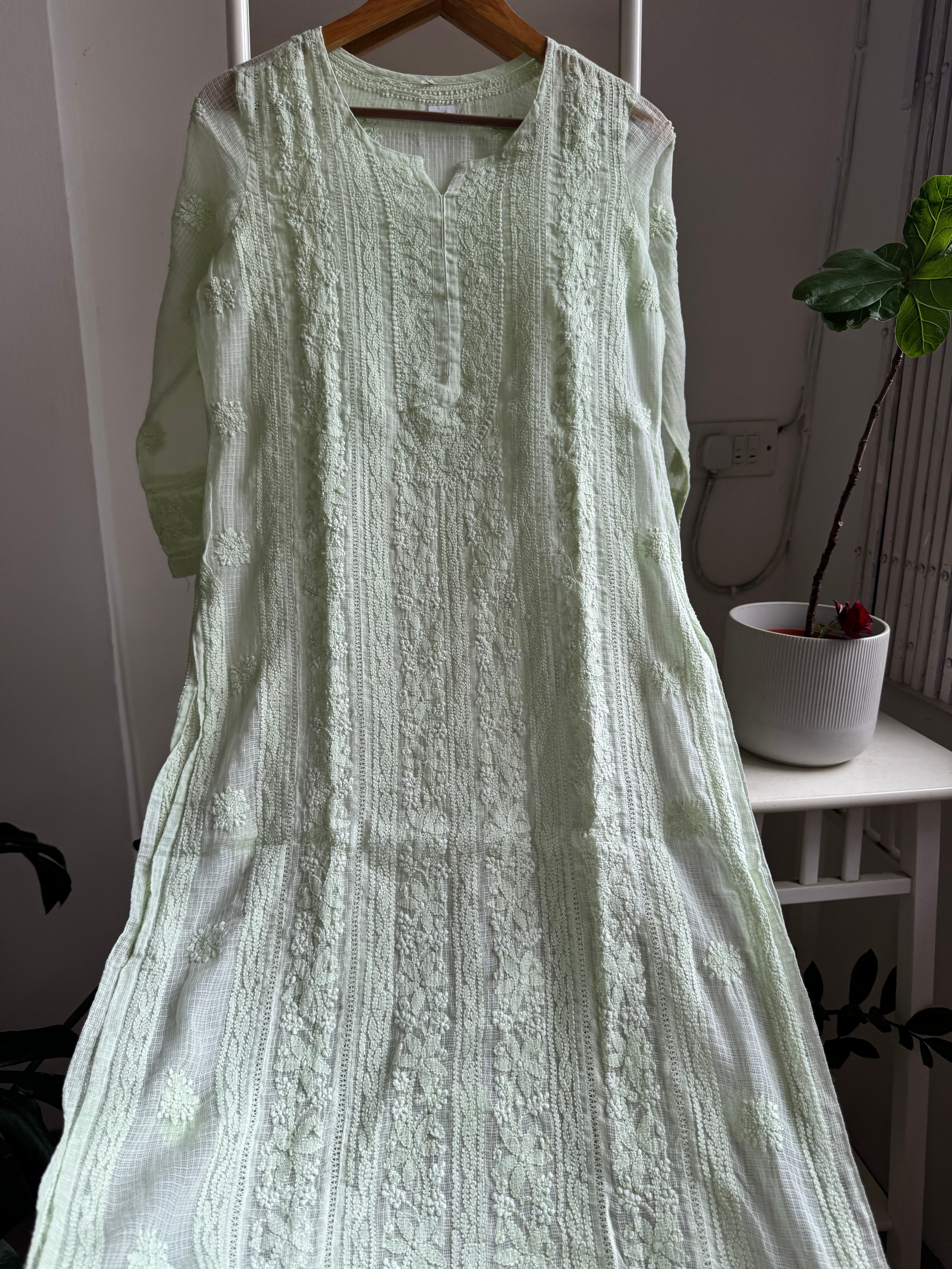 Kota Soft Cotton Chikankari Kurti - Light Green - CHAND Collection ARIAA CHIKANKARI 