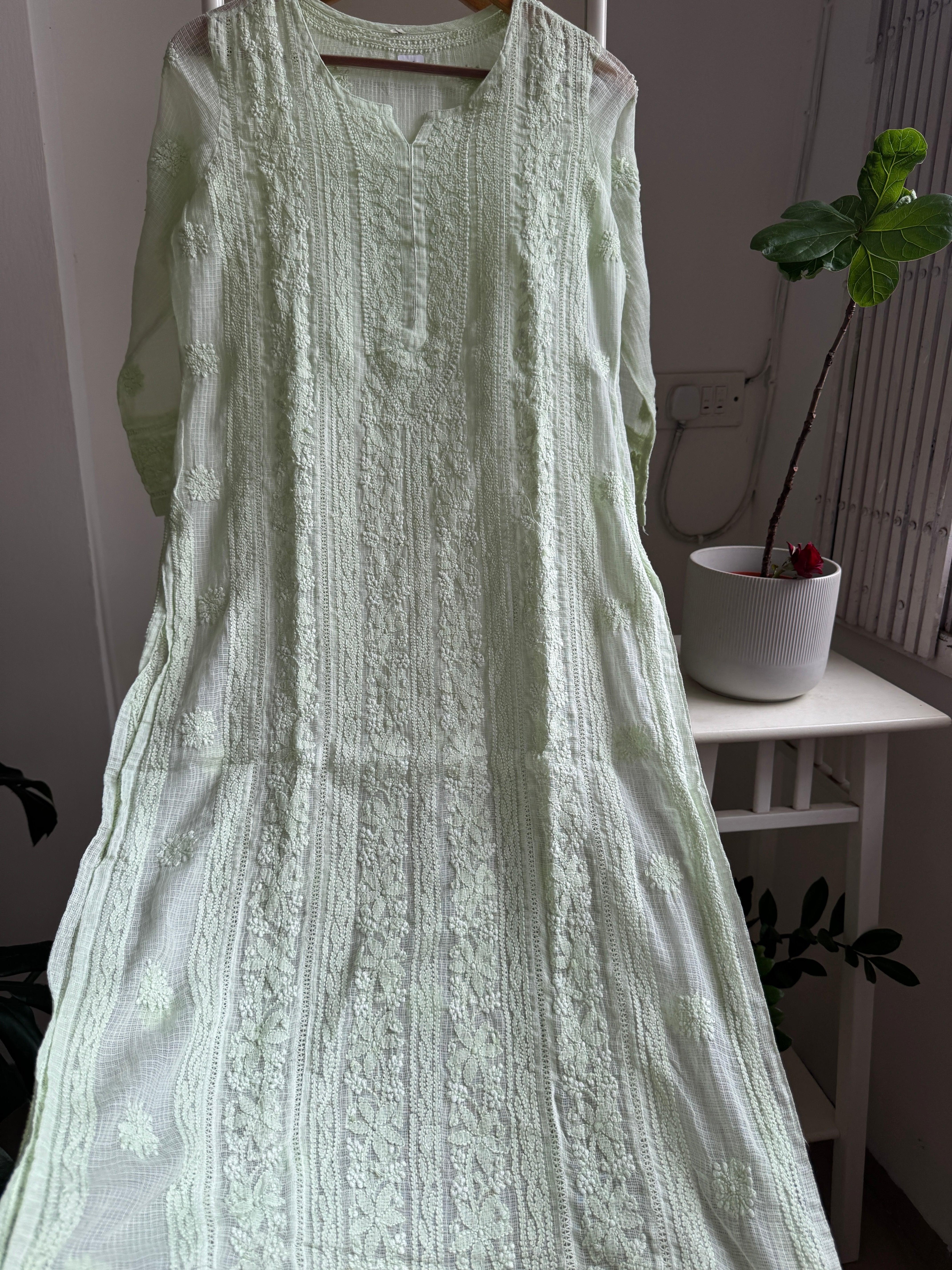 Kota Soft Cotton Chikankari Kurti - Light Green - CHAND Collection ARIAA CHIKANKARI 