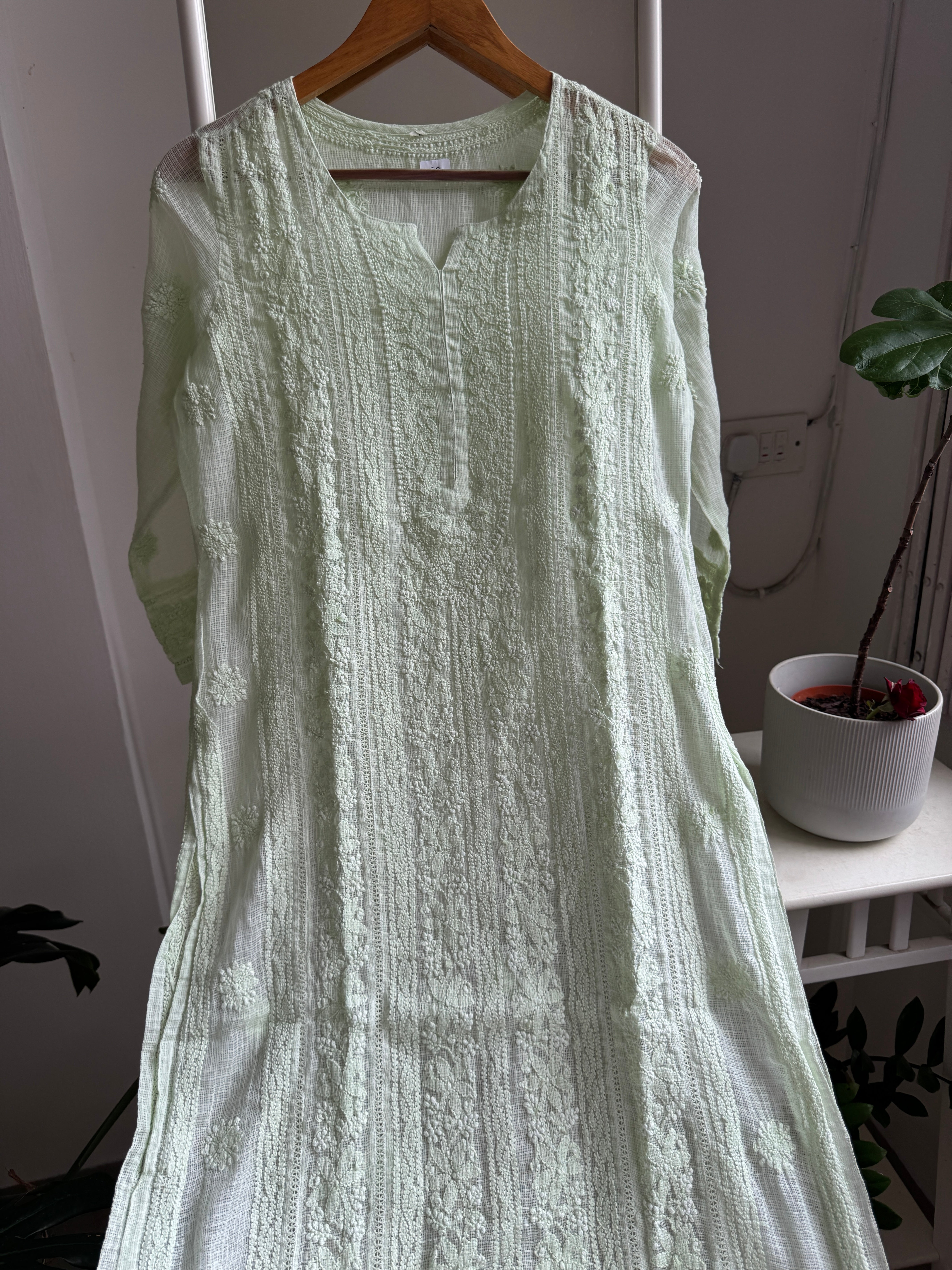 Kota Soft Cotton Chikankari Kurti - Light Green - CHAND Collection ARIAA CHIKANKARI 