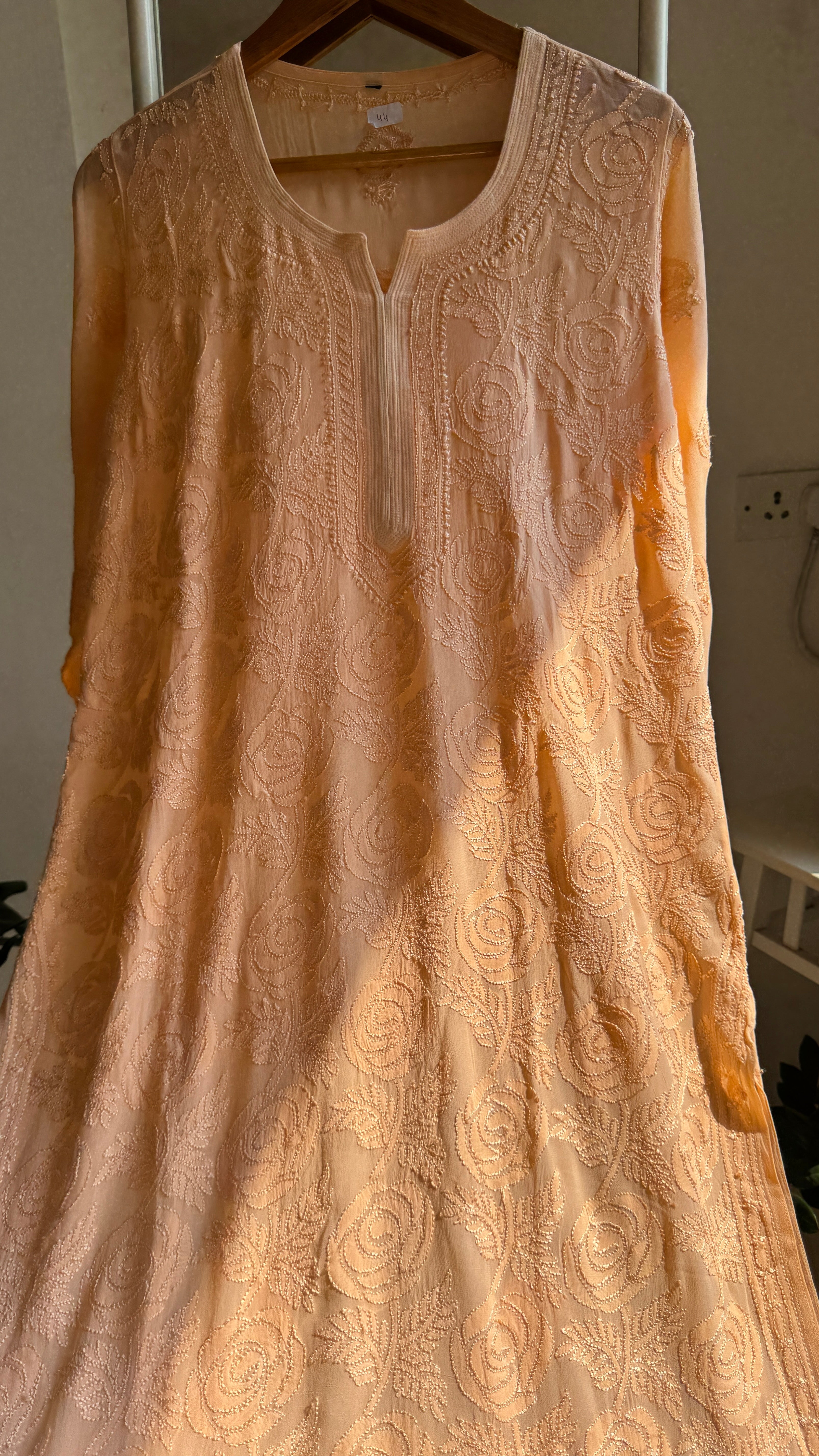 Viscose Chikankari Kurti - Peach