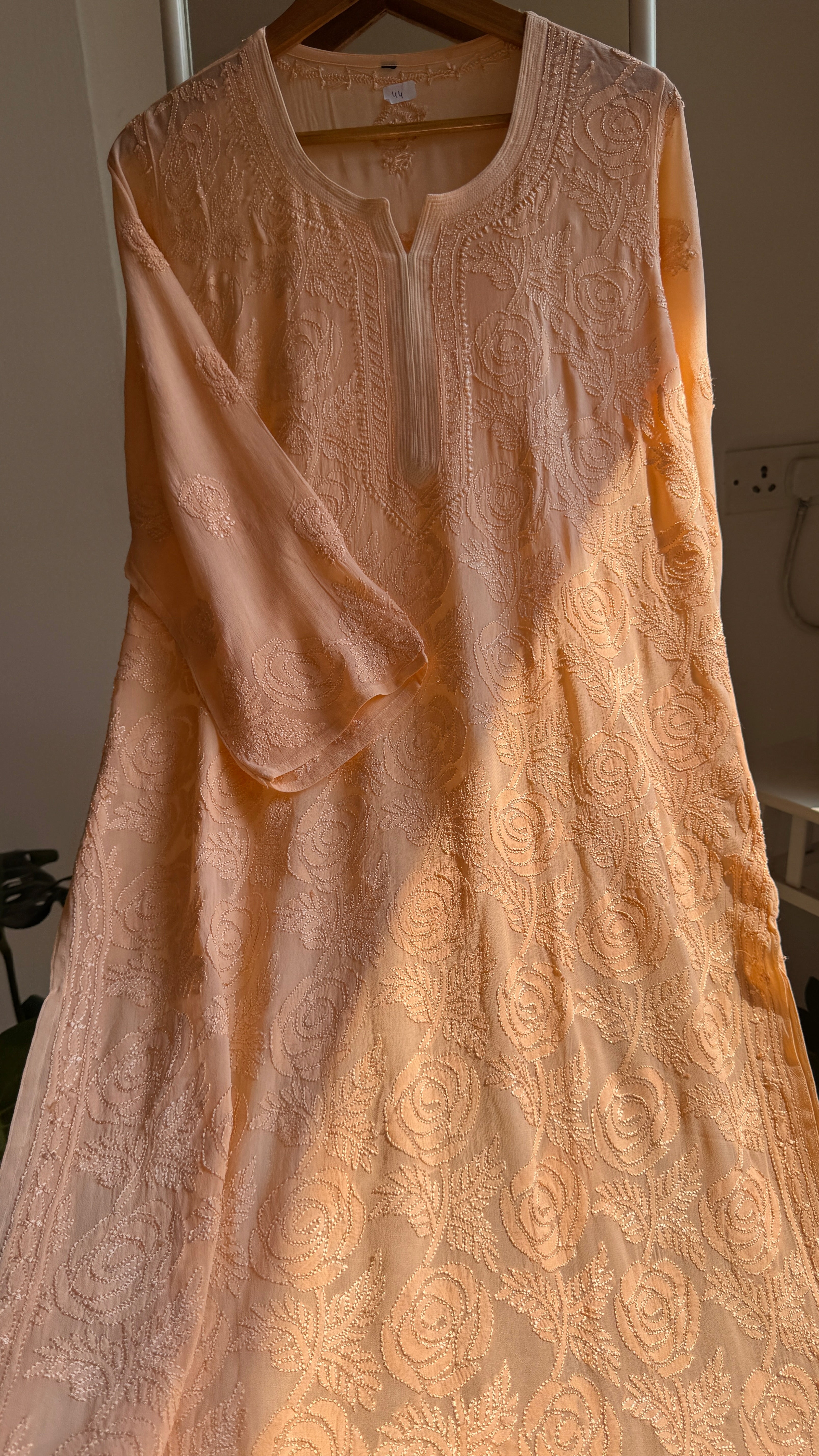 Viscose Chikankari Kurti - Peach