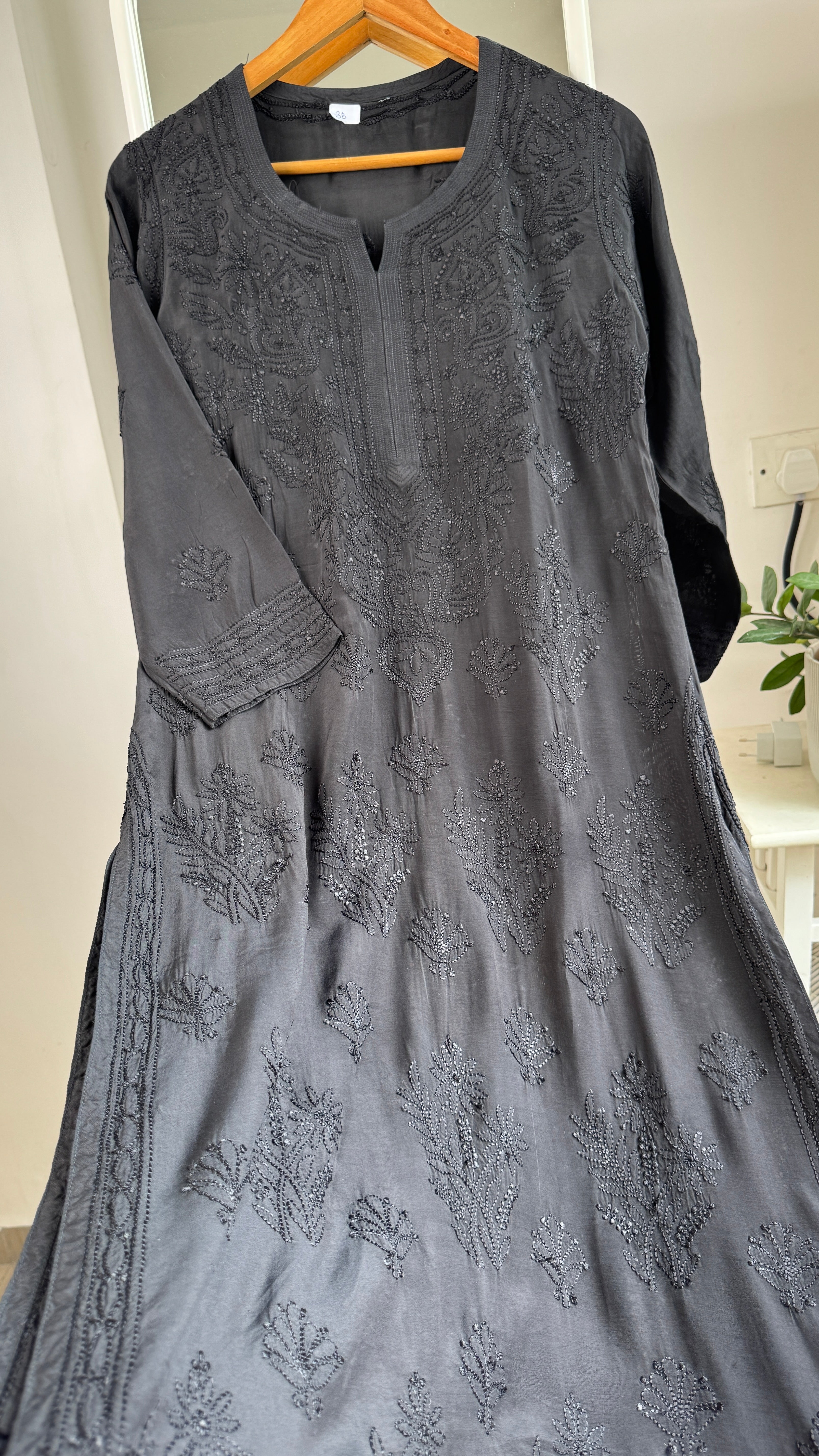 Muslin Chikankari Kurti - Black - BERRY Collection