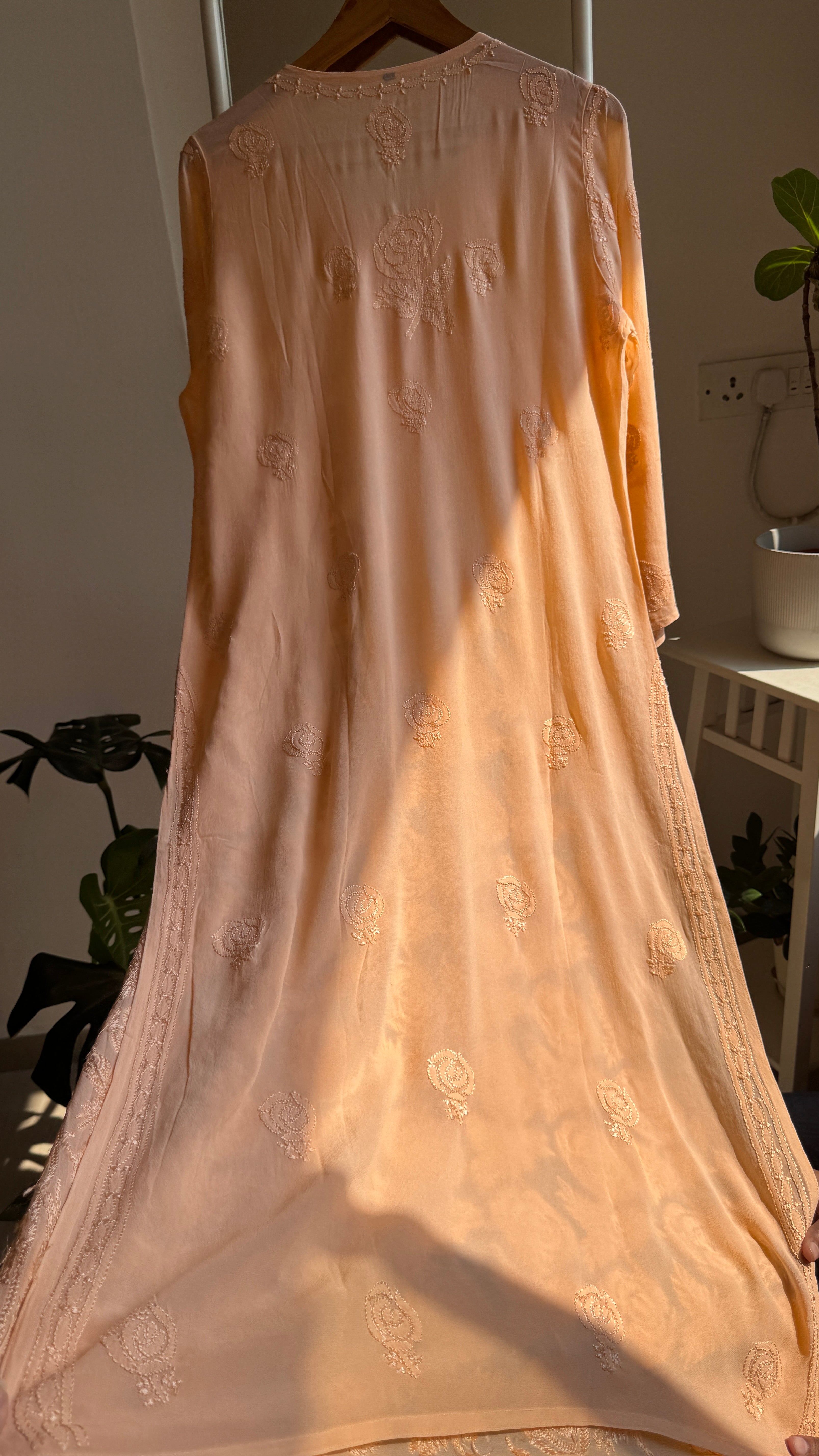 Viscose Chikankari Kurti - Peach
