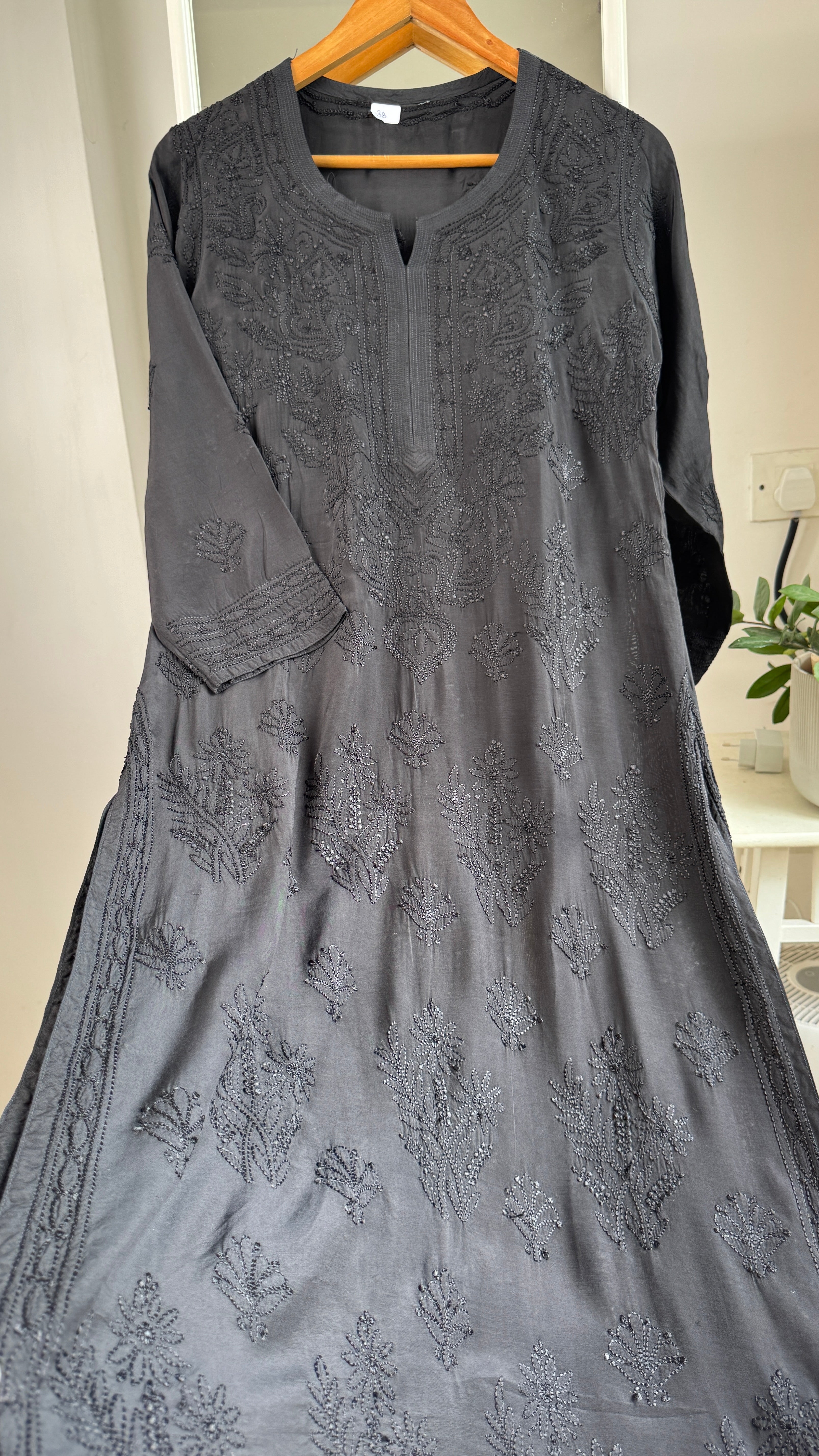 Muslin Chikankari Kurti - Black - BERRY Collection