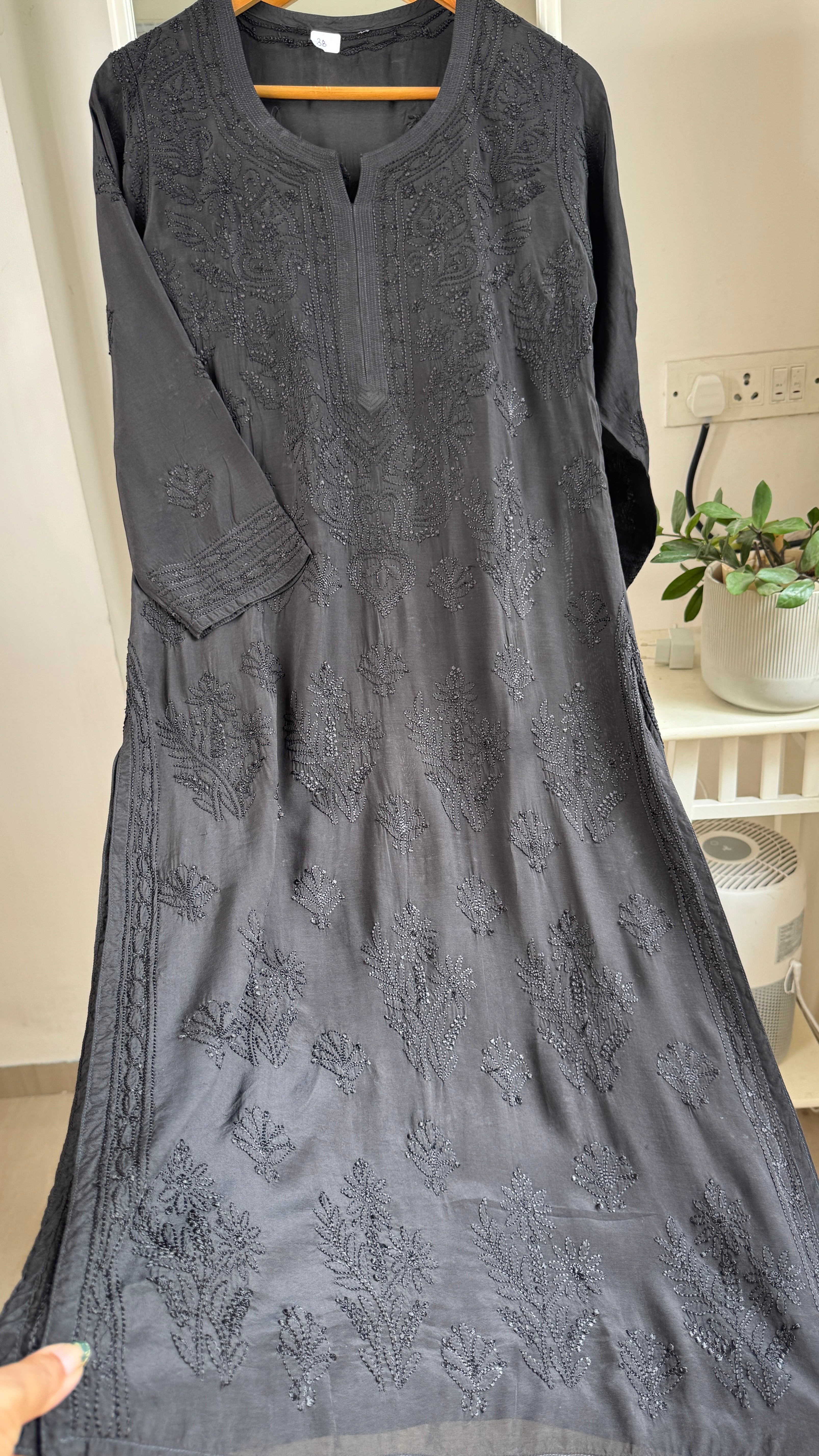 Muslin Chikankari Kurti - Black - BERRY Collection