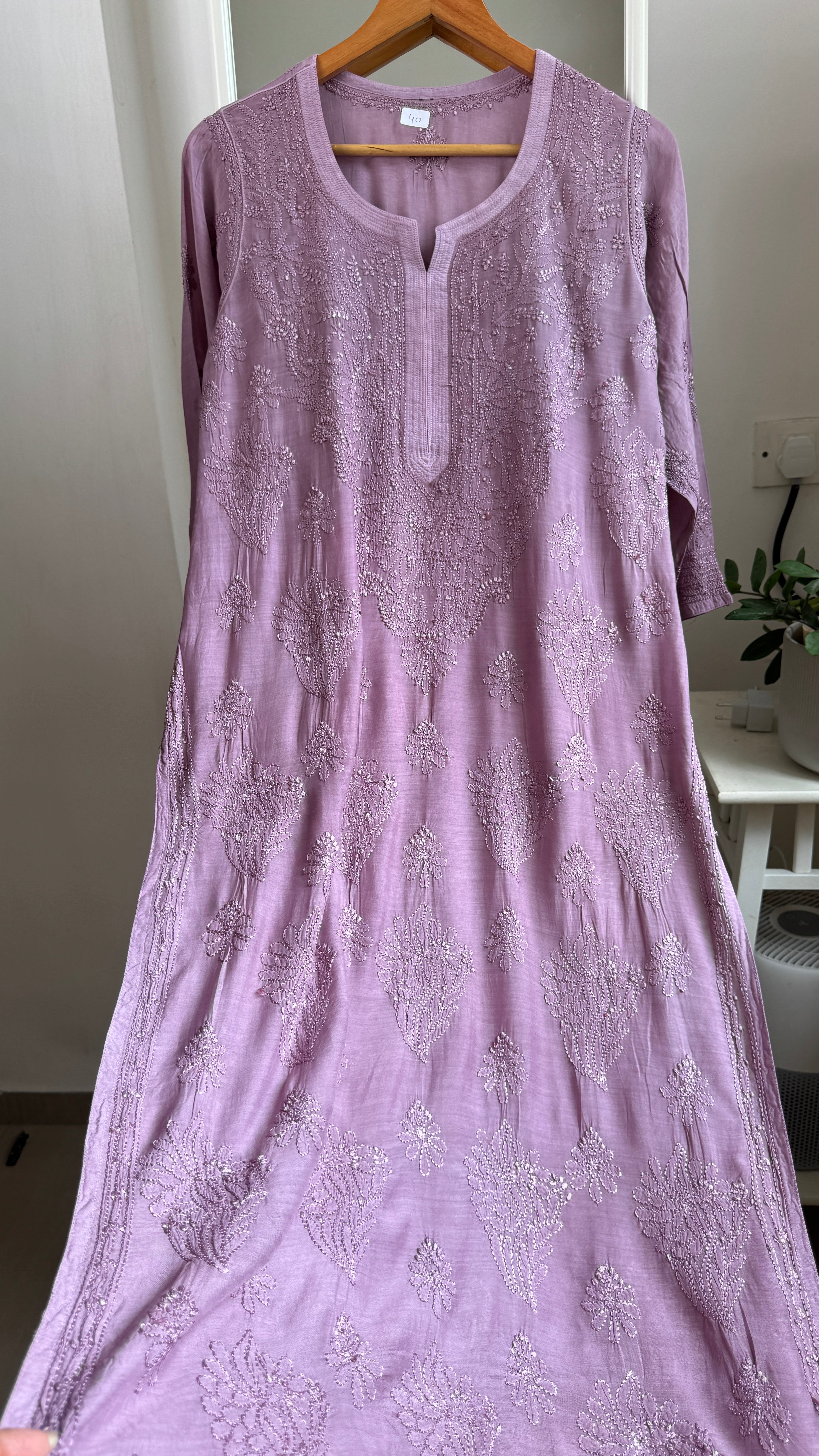 Muslin Chikankari Kurti - Mauve - BERRY Collection