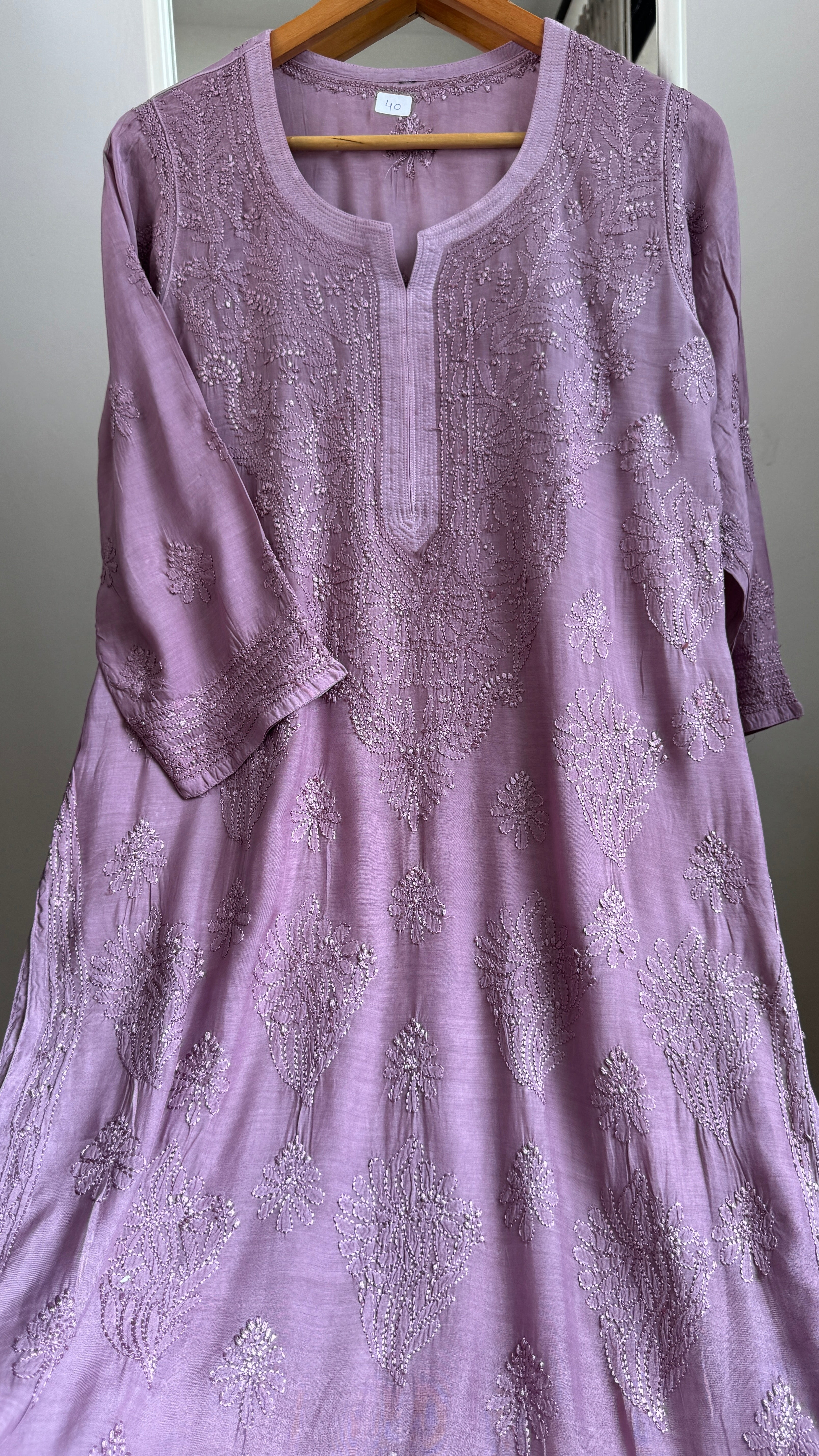 Muslin Chikankari Kurti - Mauve - BERRY Collection