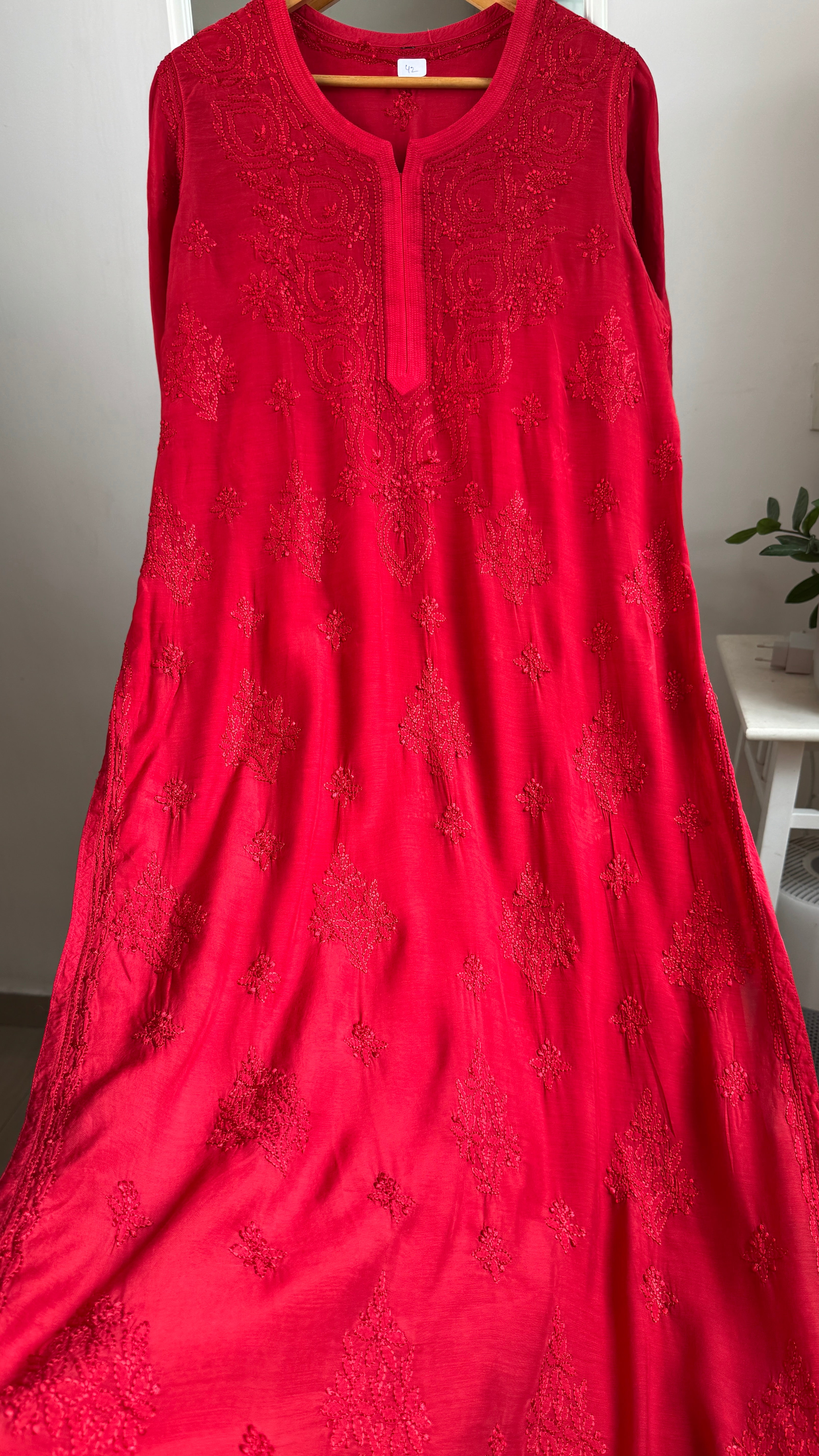 Muslin Chikankari Kurti - Red- BERRY Collection