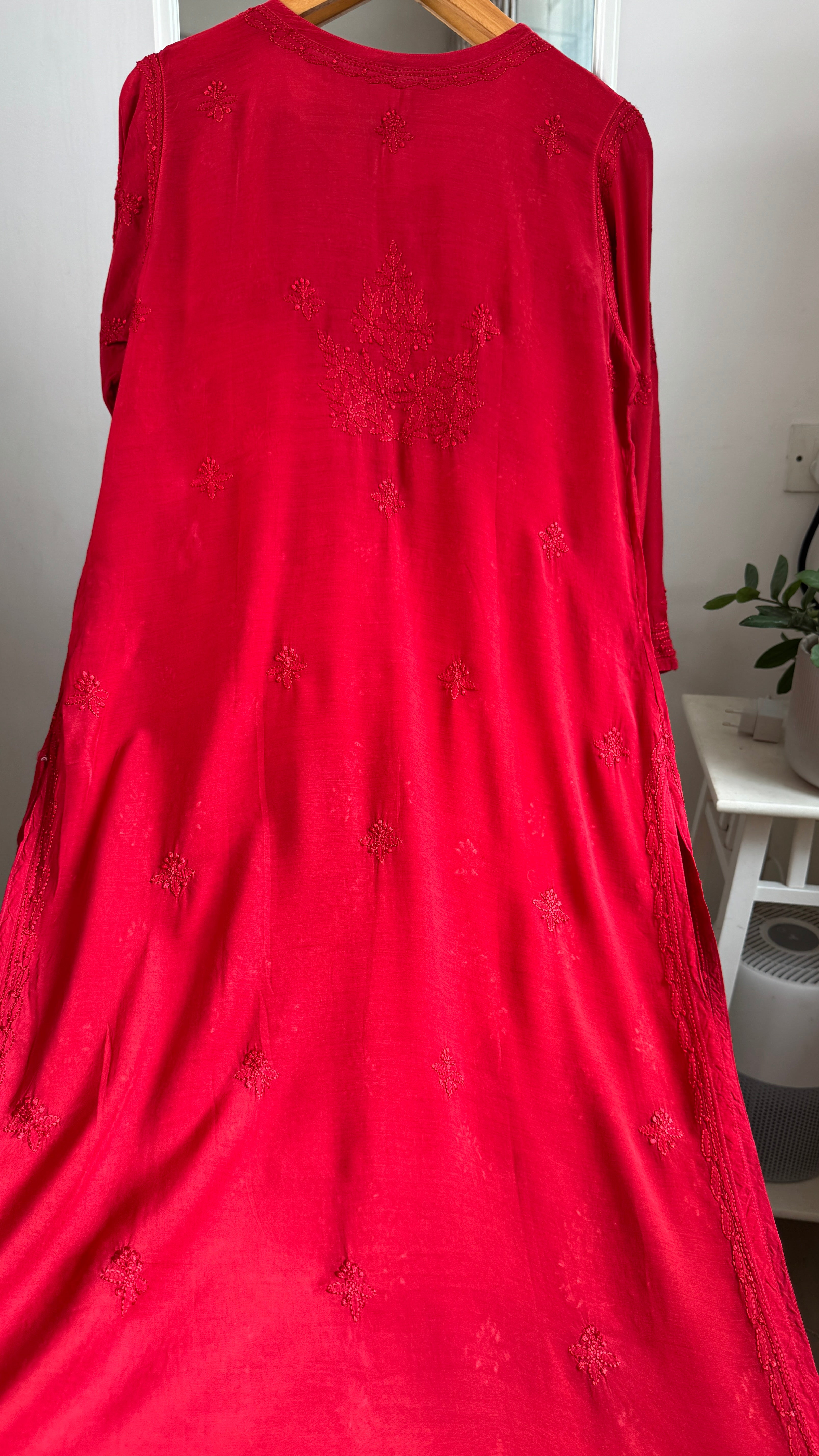 Muslin Chikankari Kurti - Red- BERRY Collection