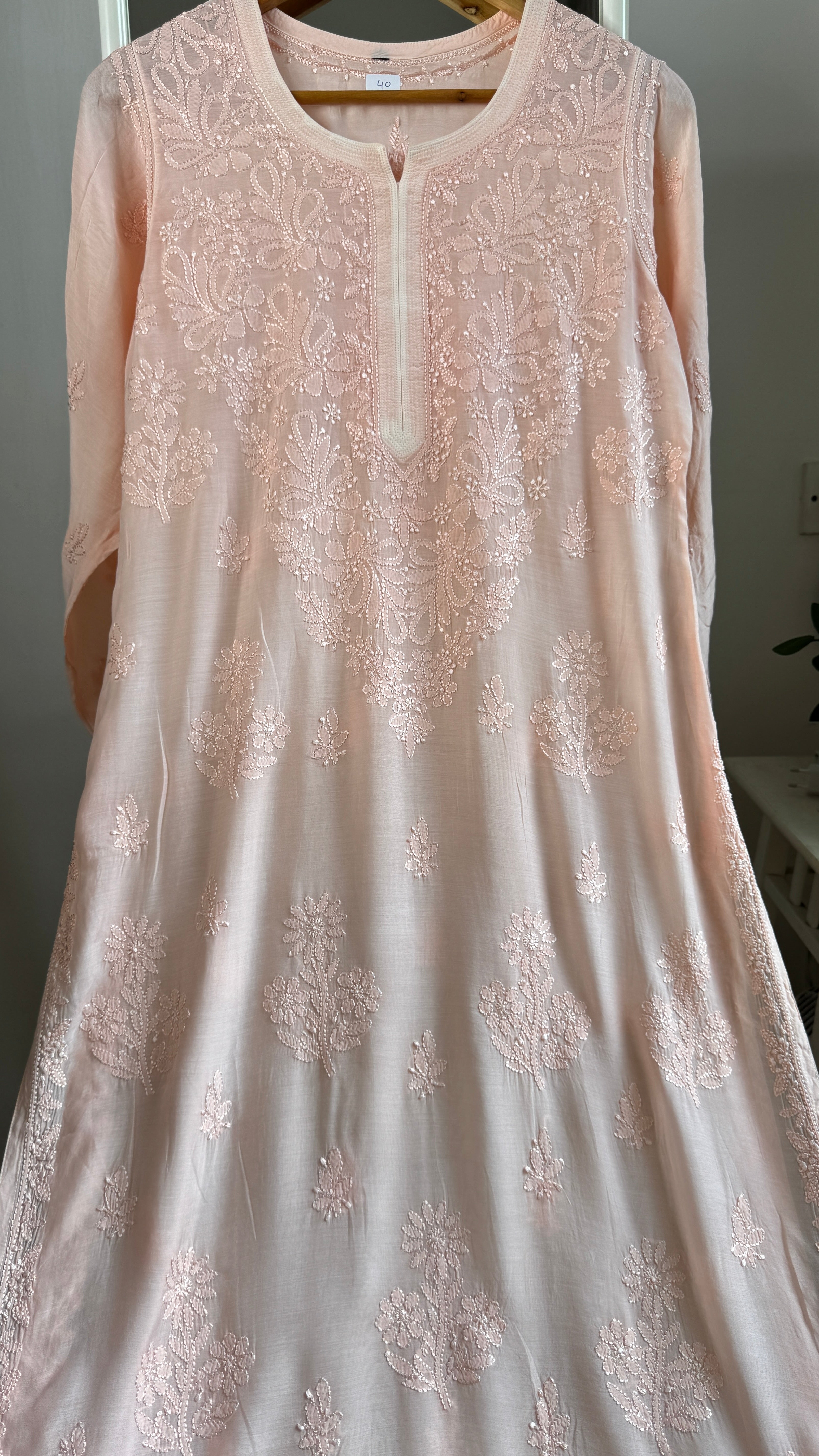 Muslin Chikankari Kurti - Peach - BERRY Collection