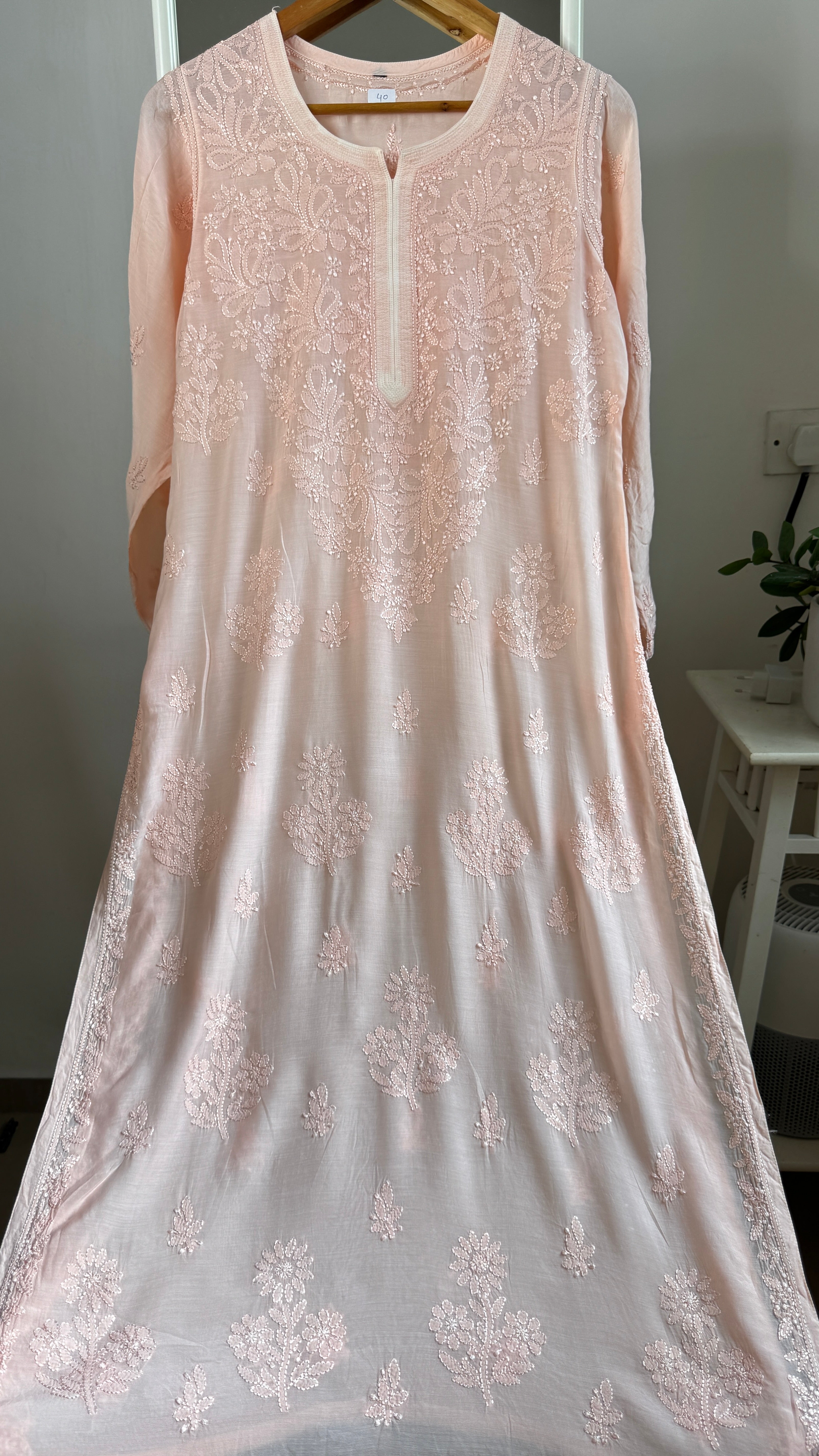 Muslin Chikankari Kurti - Peach - BERRY Collection