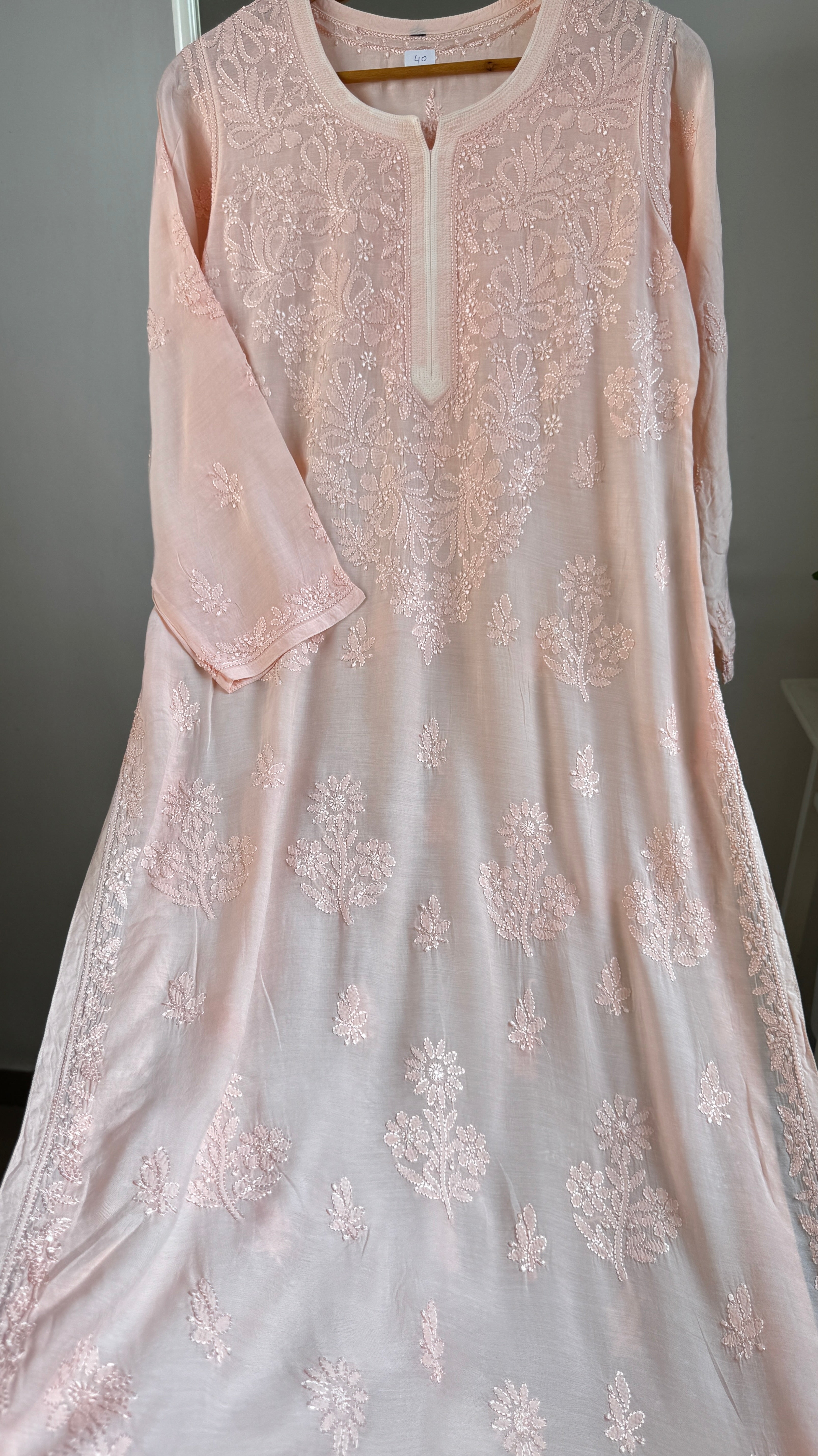 Muslin Chikankari Kurti - Peach - BERRY Collection