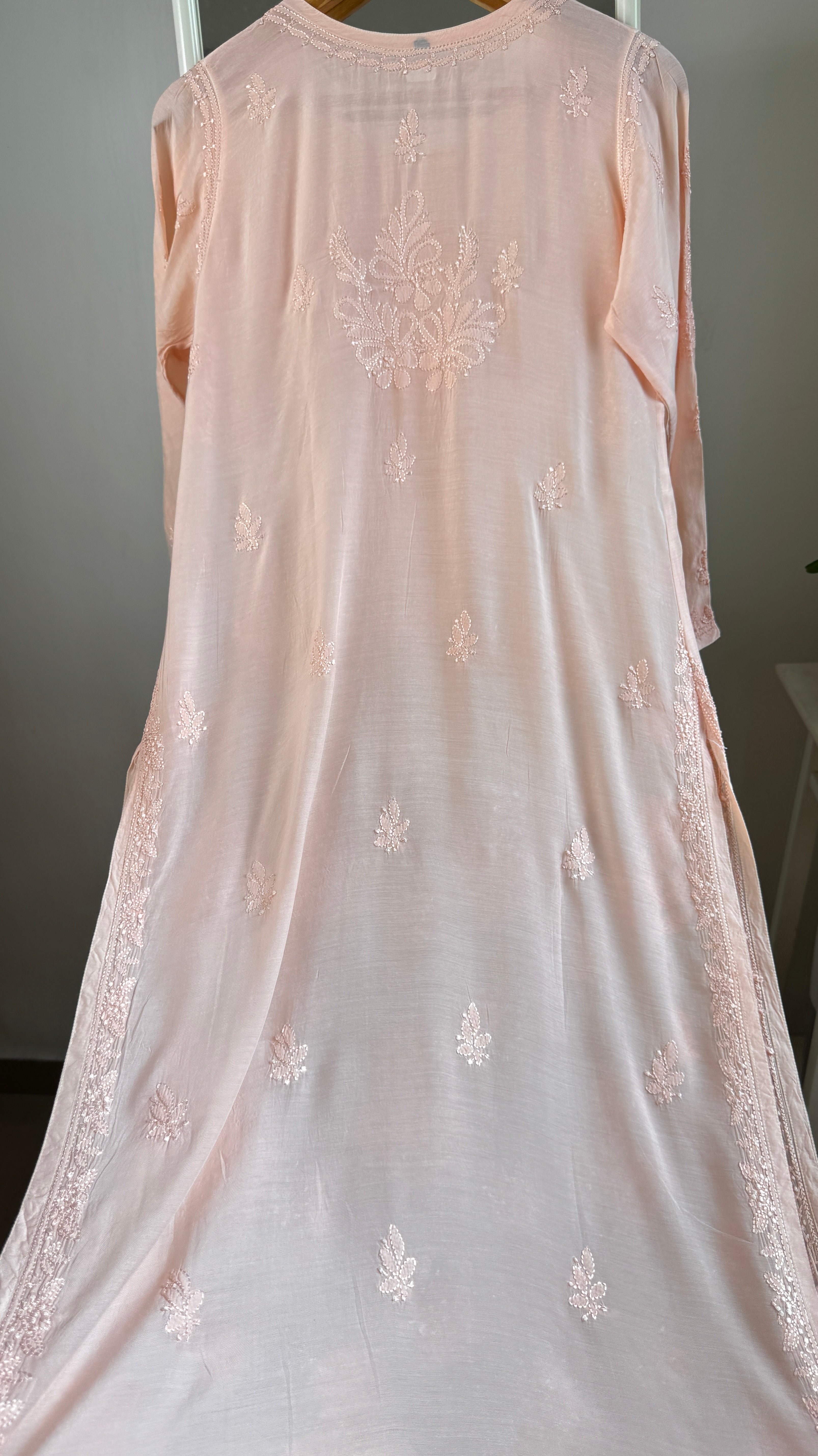 Muslin Chikankari Kurti - Peach - BERRY Collection