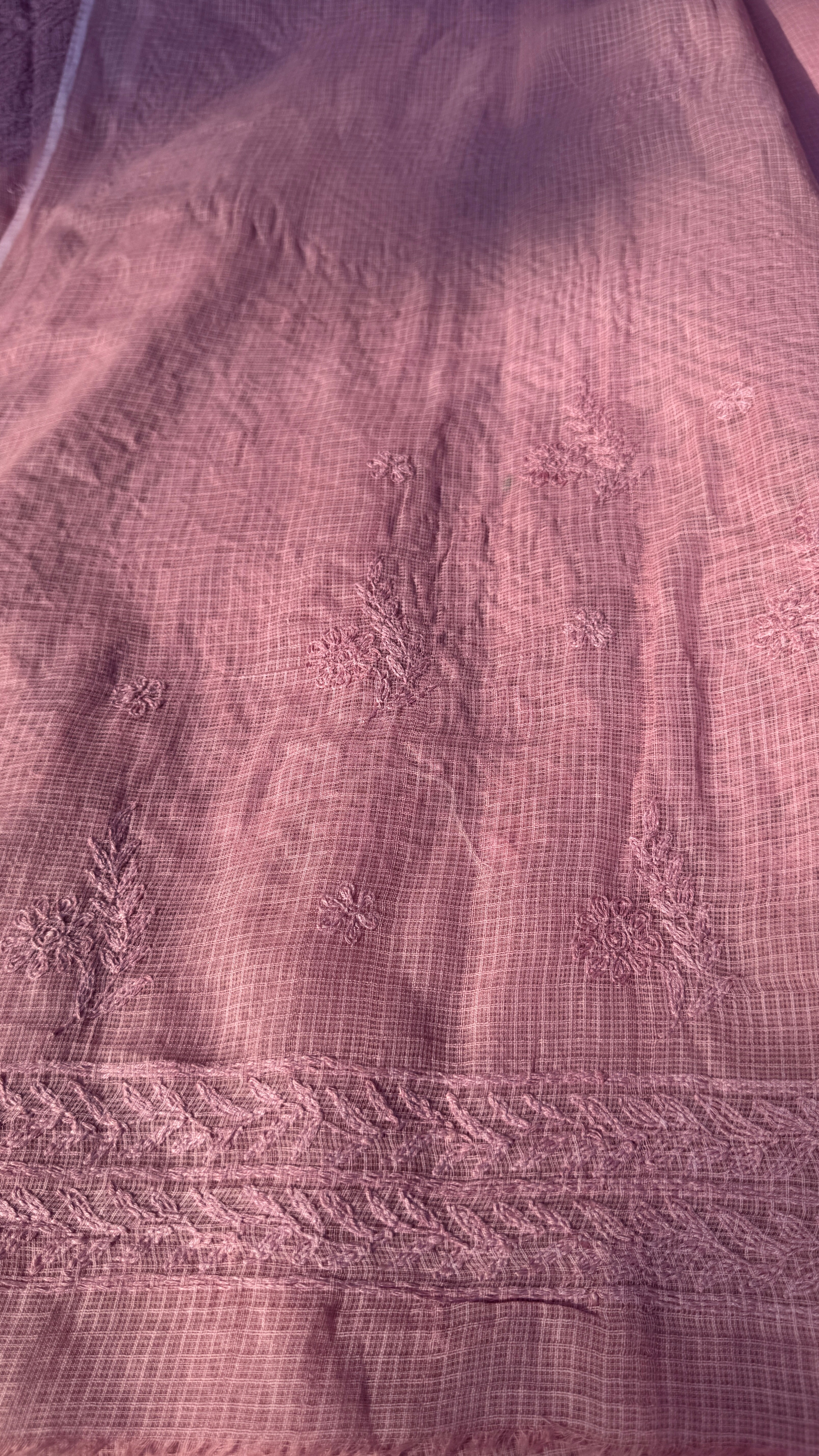 Kota Chikankari saree in Rose Pink