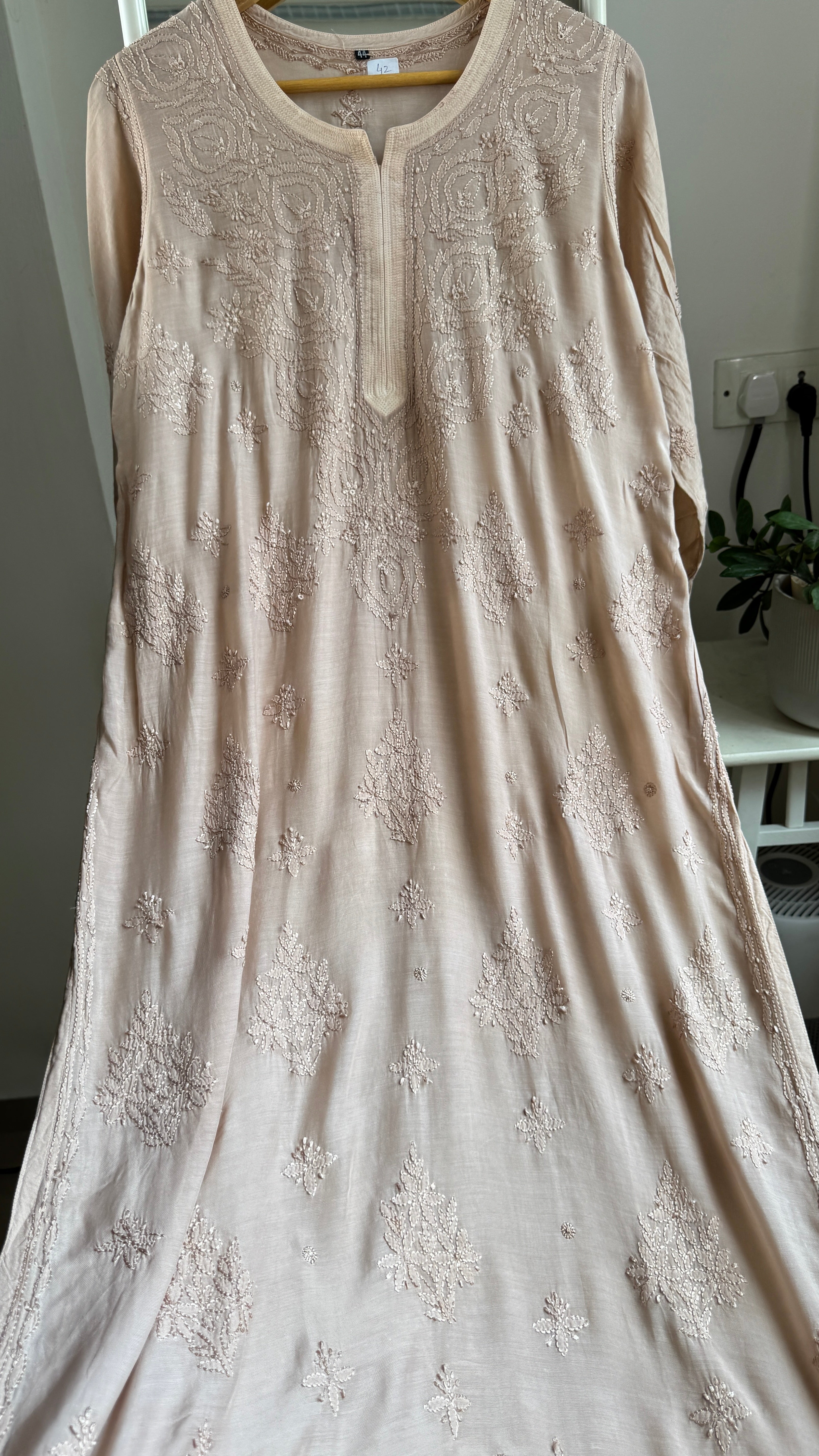 Muslin Chikankari Kurti - Nude Pink - BERRY Collection