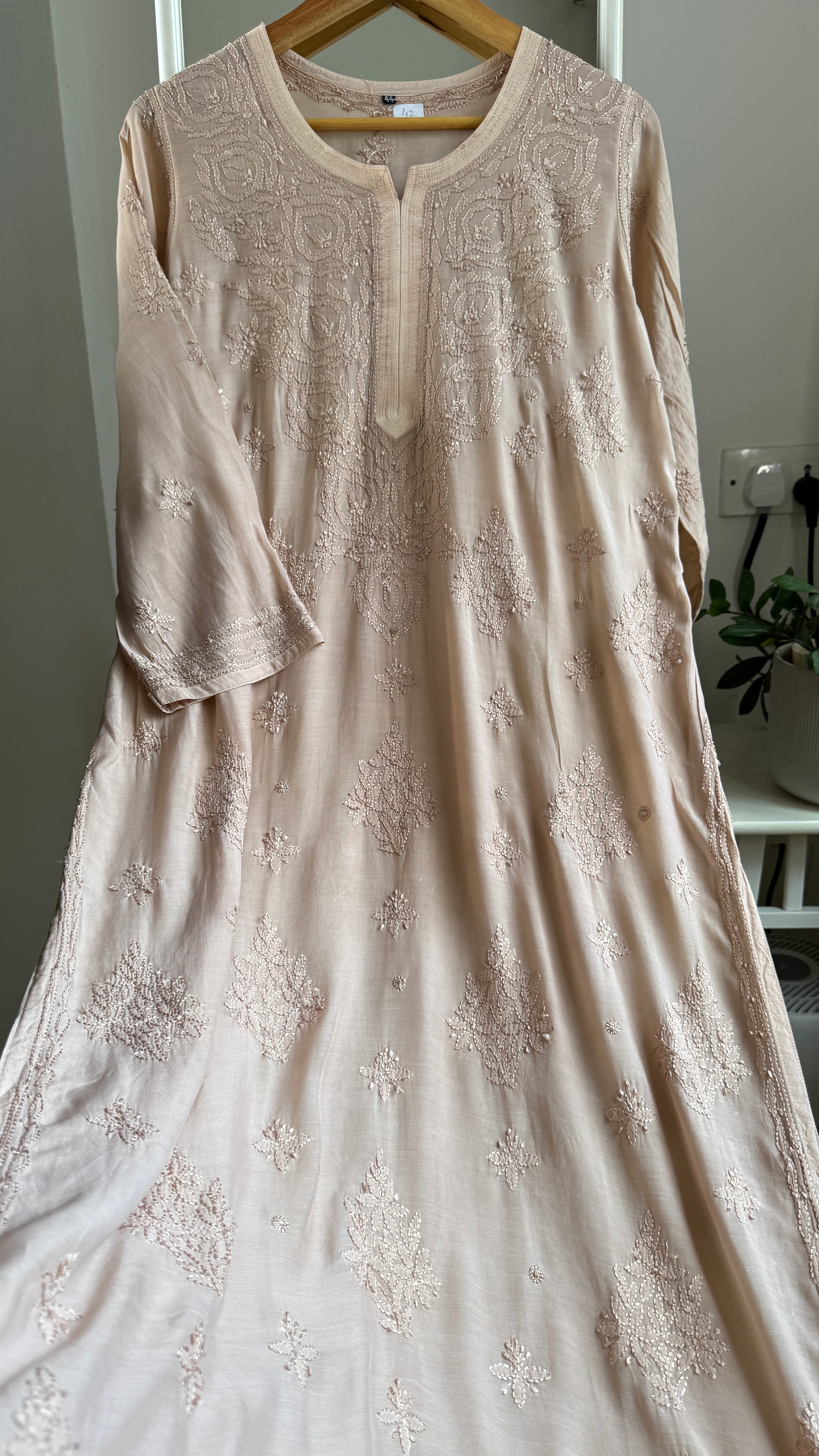 Muslin Chikankari Kurti - Nude Pink - BERRY Collection