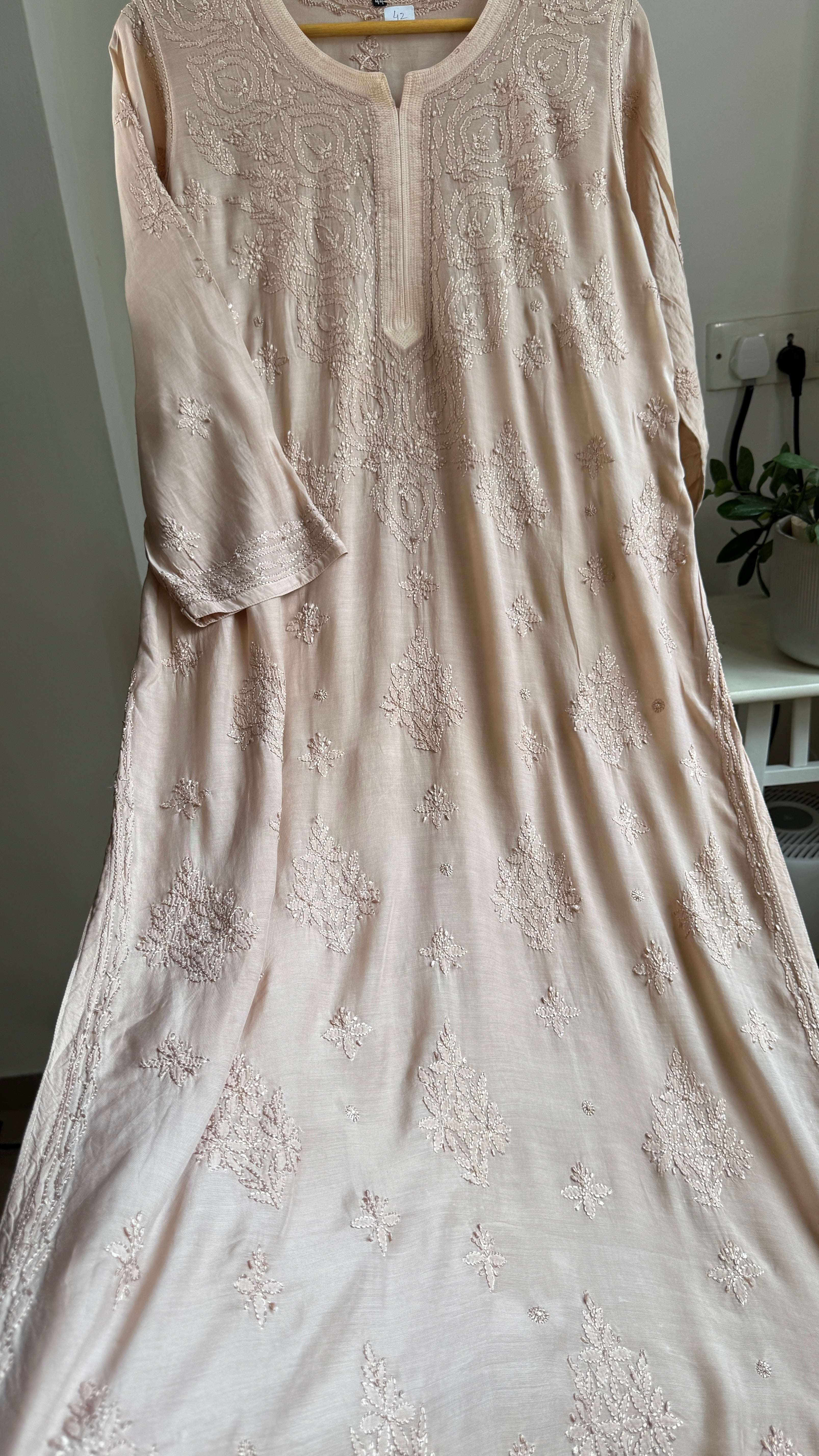 Muslin Chikankari Kurti - Nude Pink - BERRY Collection